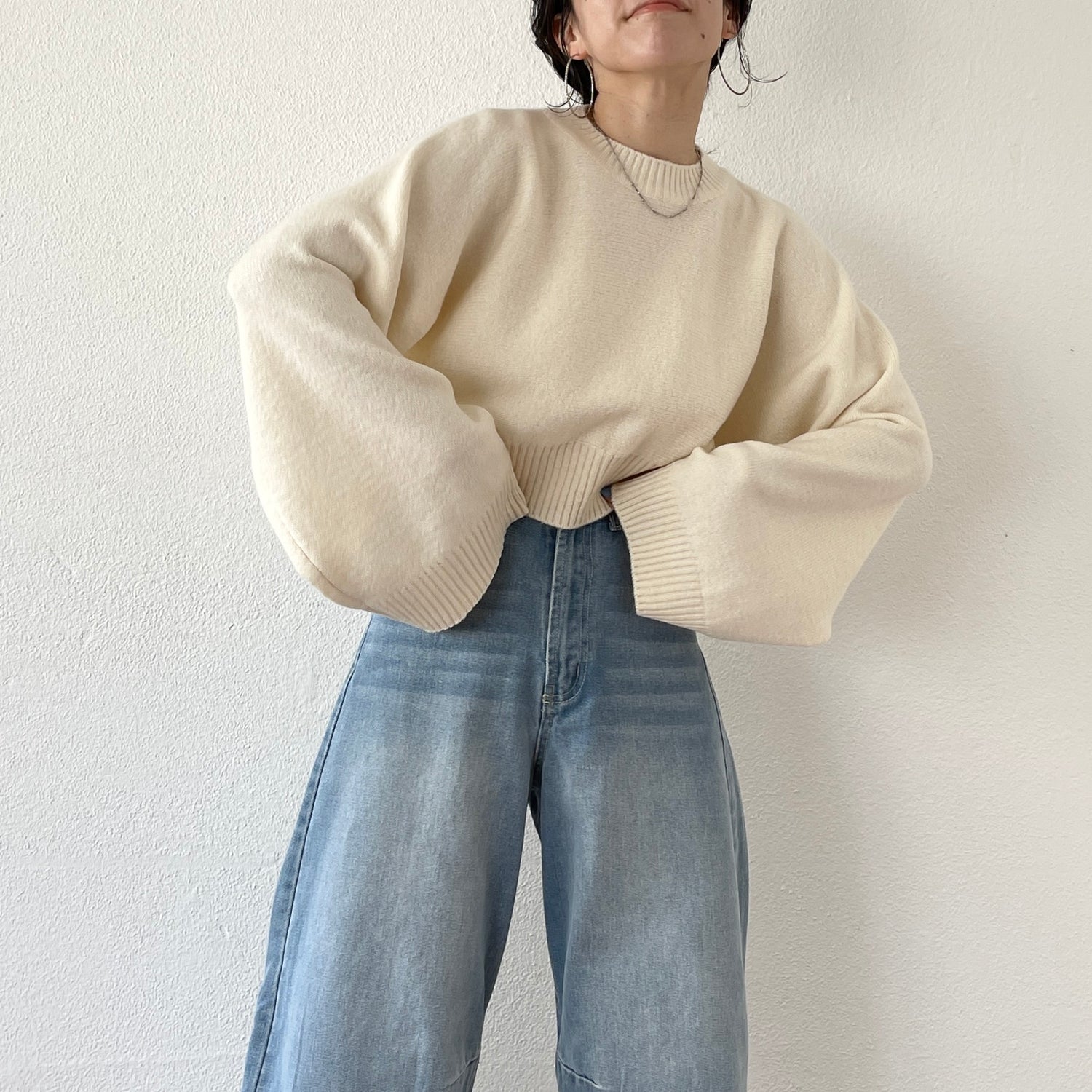 wide sleeve short knit / ivory