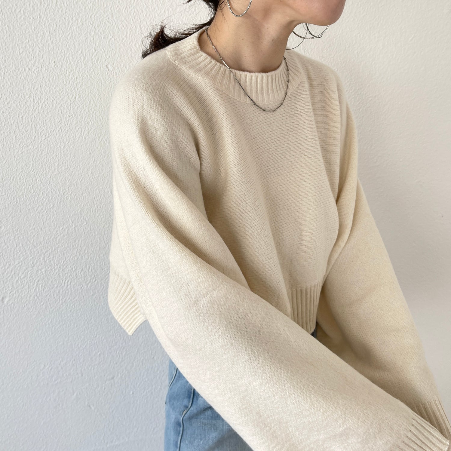 wide sleeve short knit / ivory