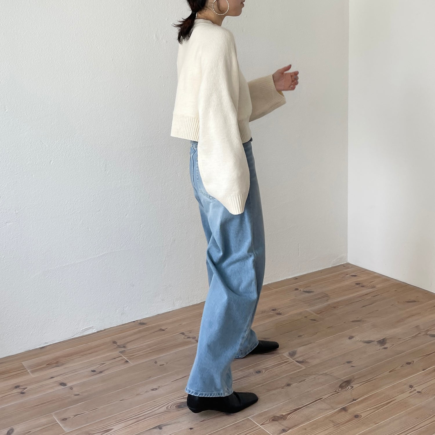 wide sleeve short knit / ivory