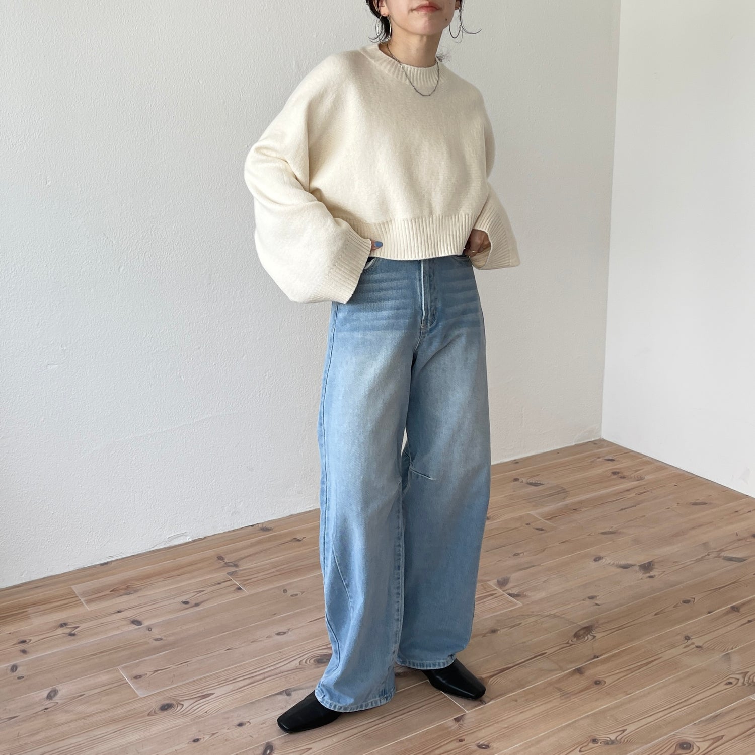 wide sleeve short knit / ivory
