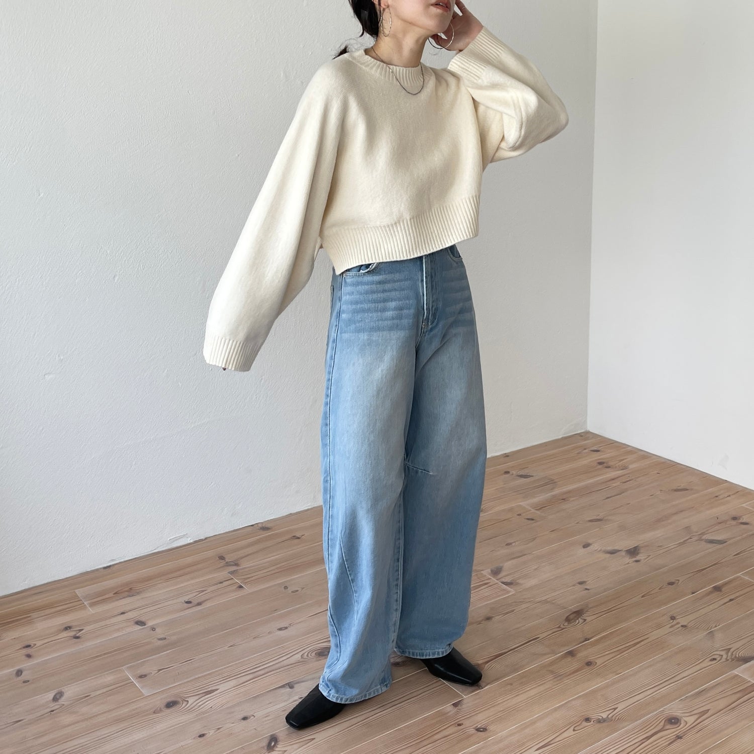 wide sleeve short knit / ivory