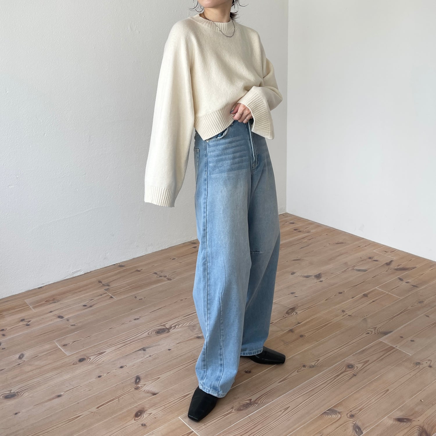 wide sleeve short knit / ivory