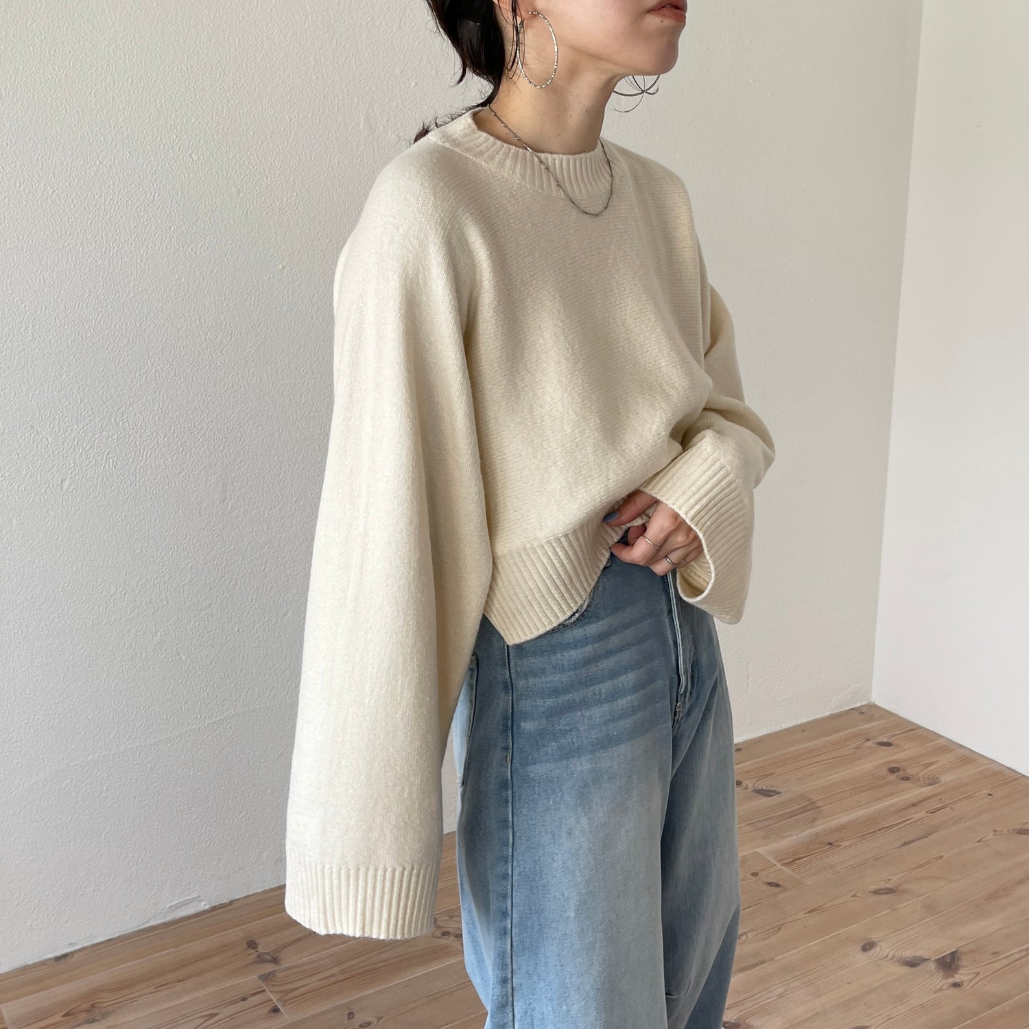 wide sleeve short knit / ivory