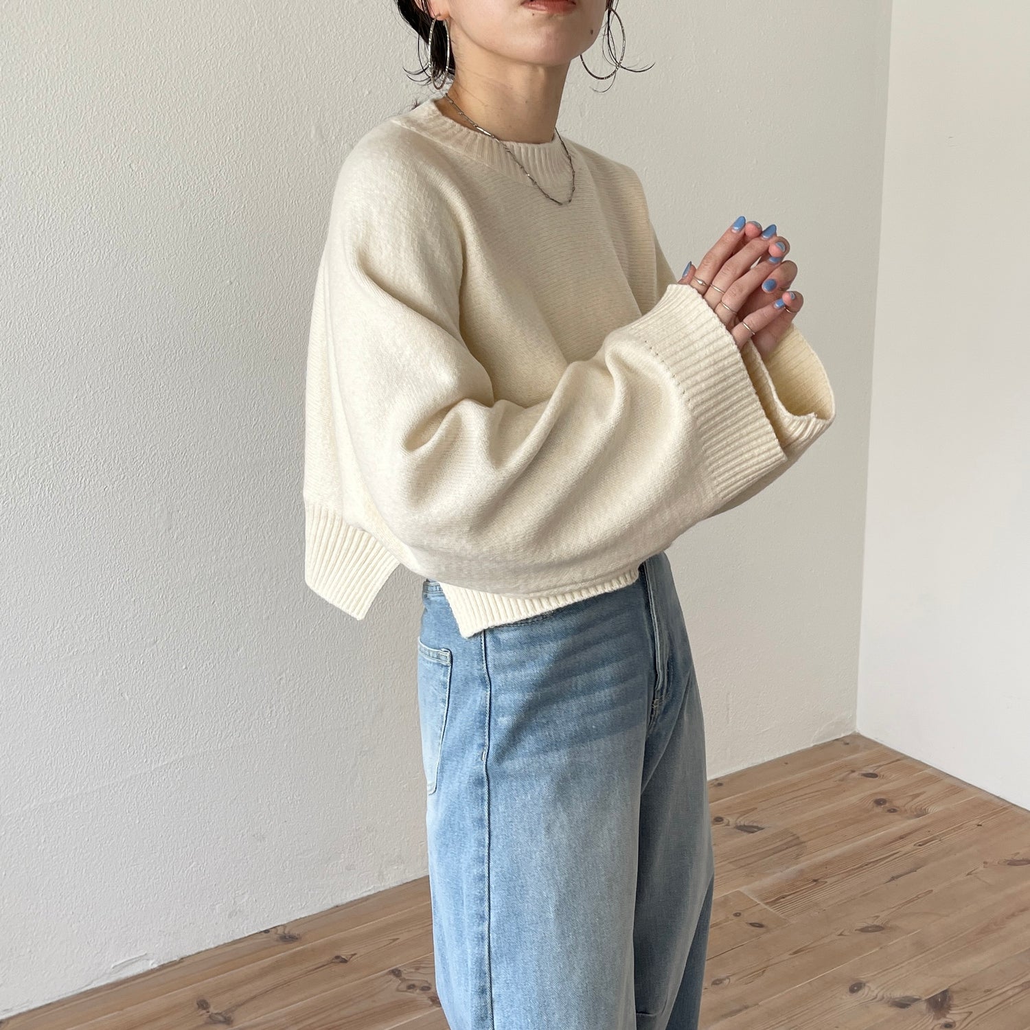 wide sleeve short knit / ivory