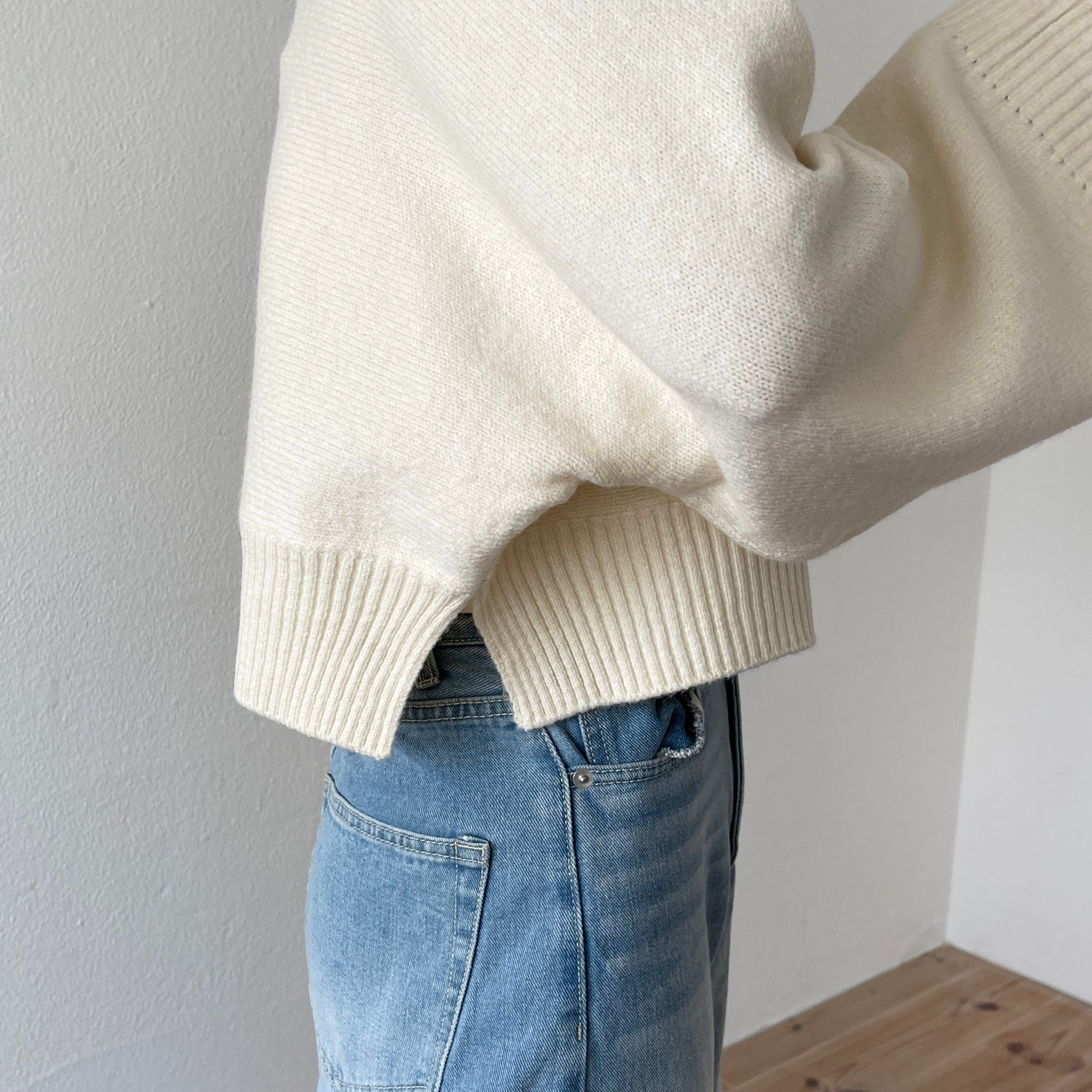 wide sleeve short knit / ivory