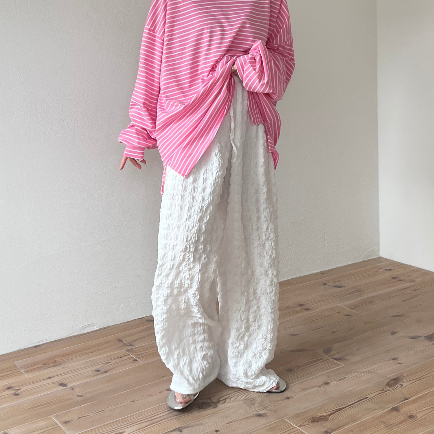 【SAMPLE】loose silhouette relax border tee / pink