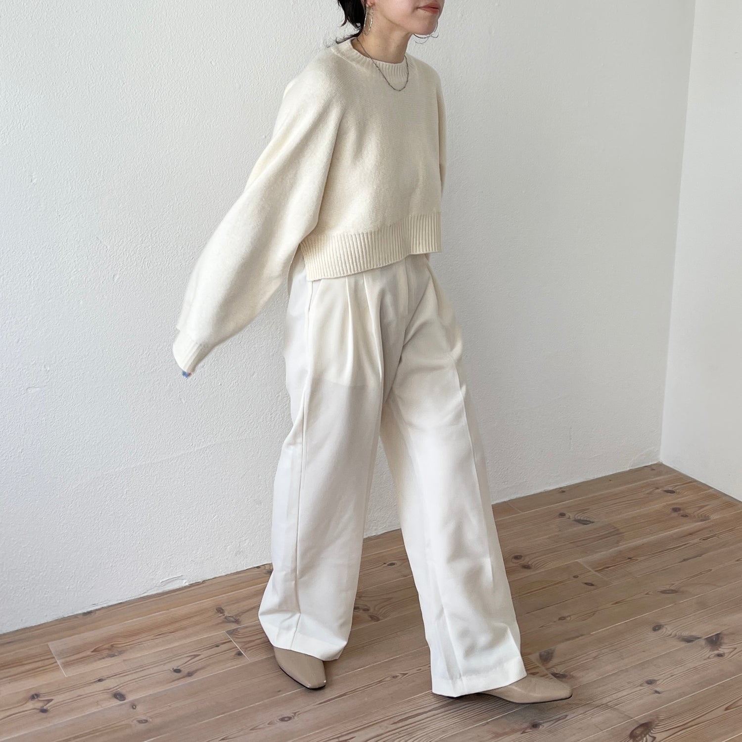 wide sleeve short knit / ivory
