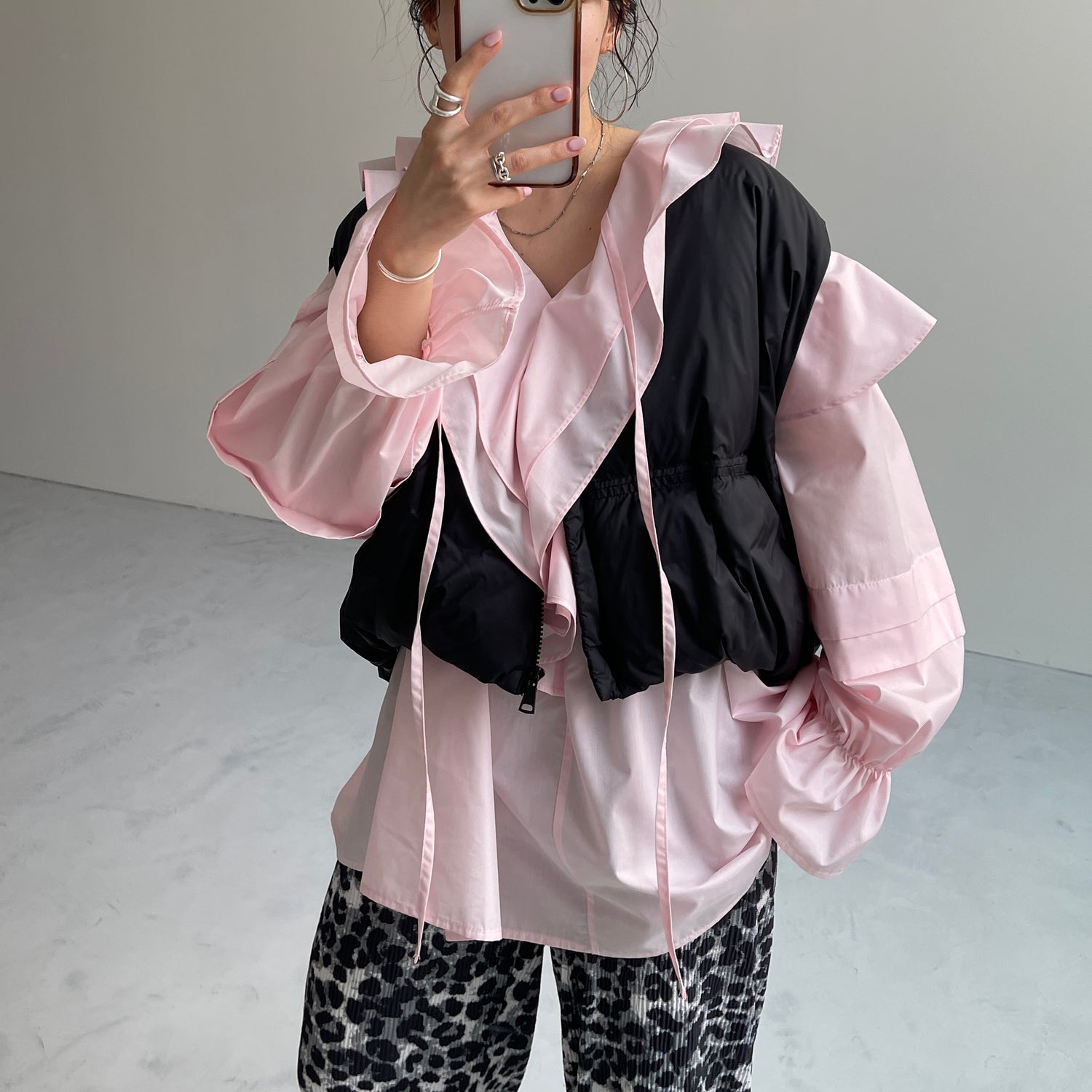 big collar frill blouse / baby pink