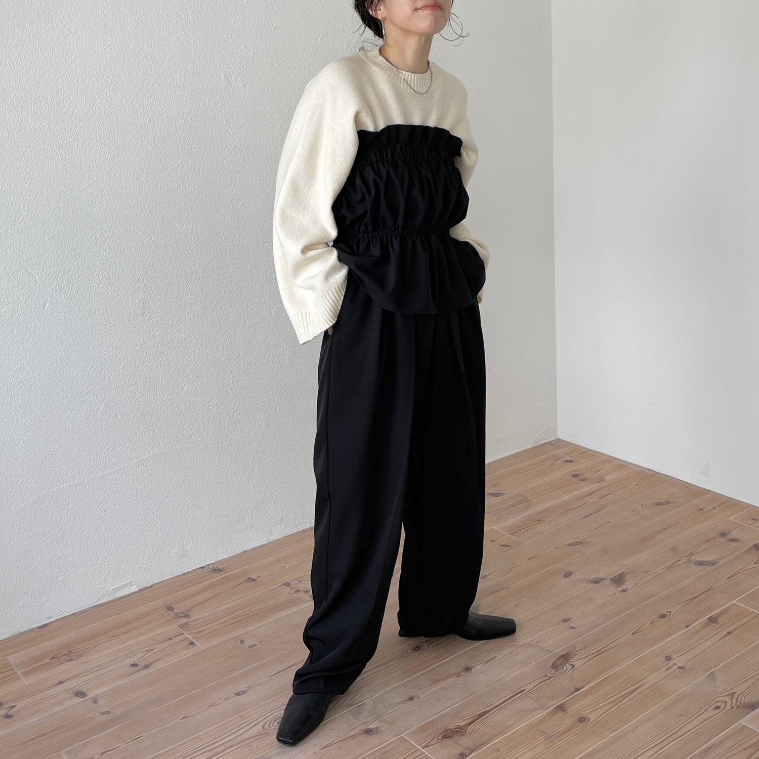 wide sleeve short knit / ivory