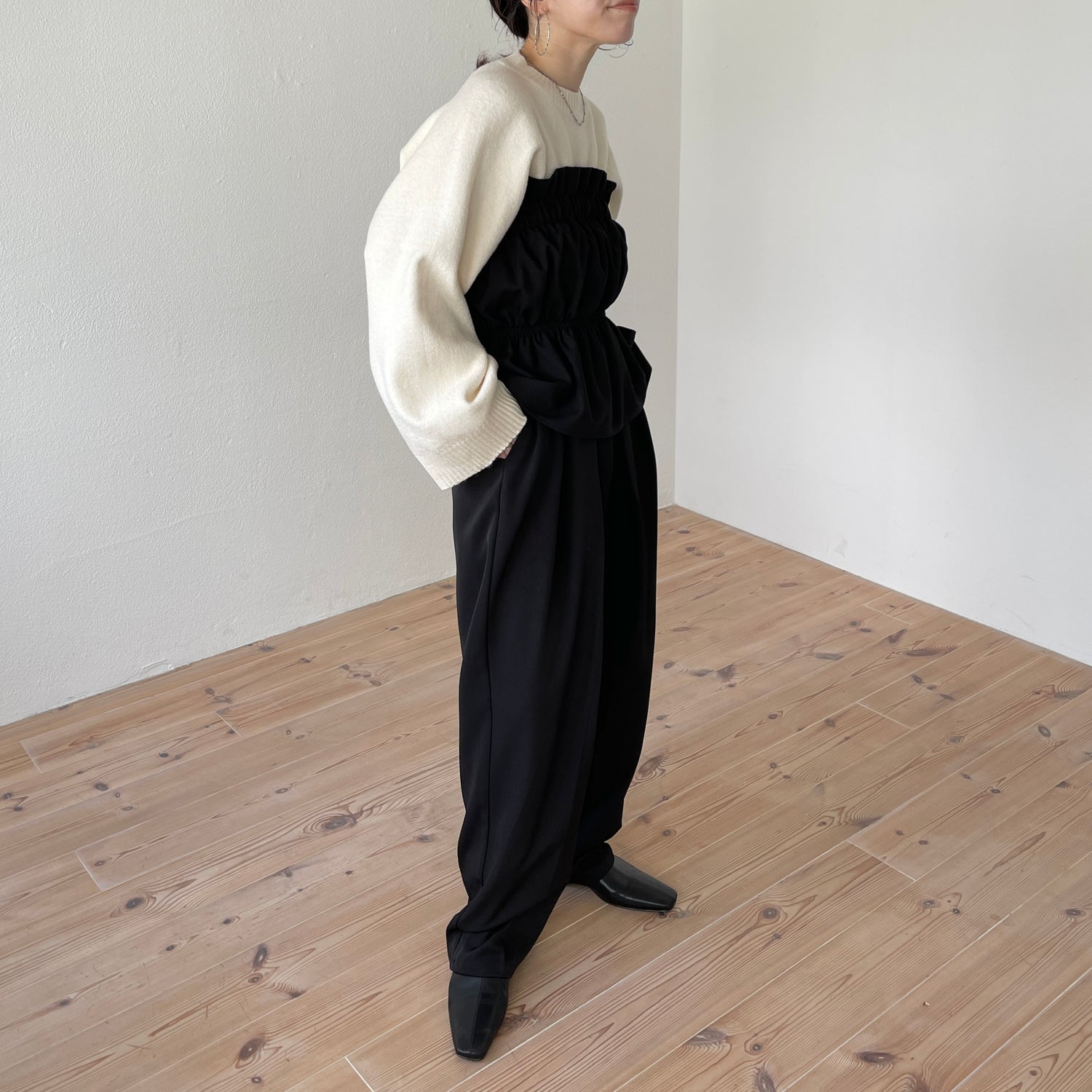 wide sleeve short knit / ivory