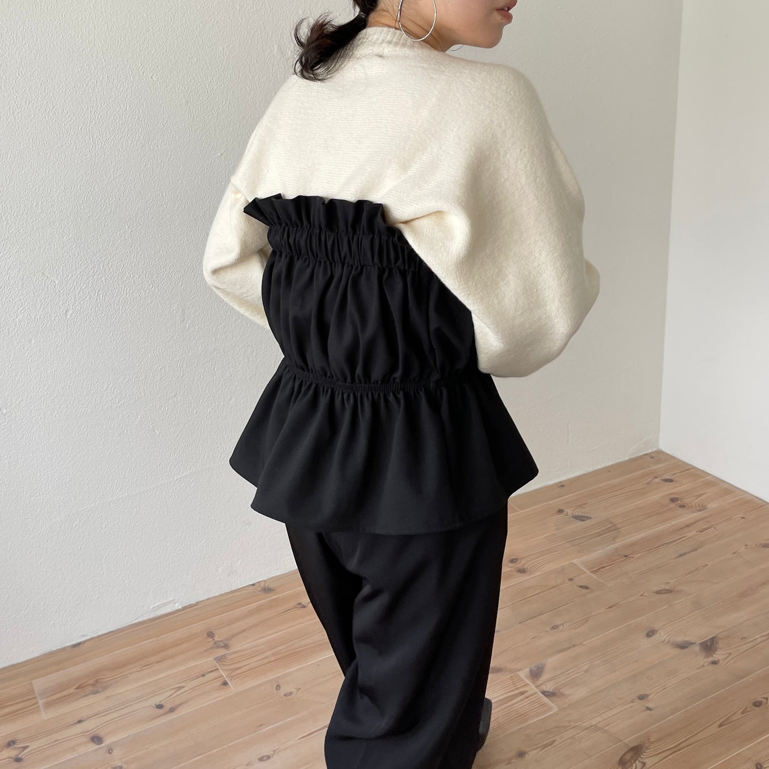 wide sleeve short knit / ivory