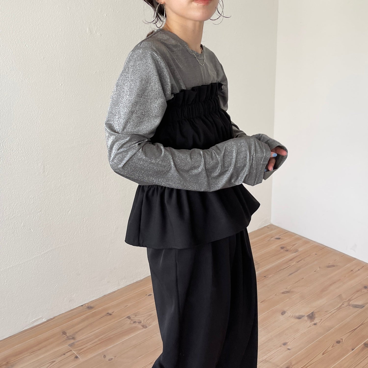 plus one nylon bustier / black (シャカシャカナイロン素材)