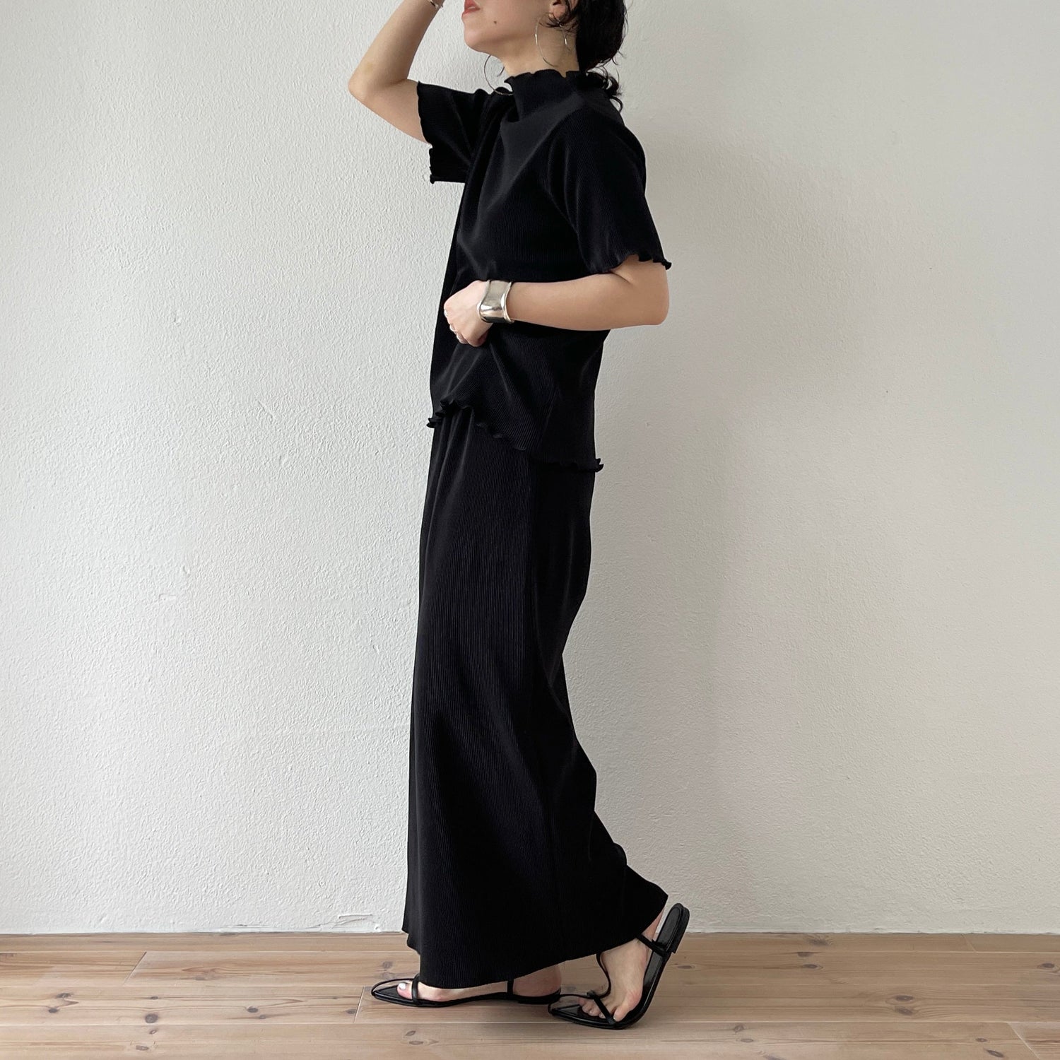【SAMPLE】super stretch pleats tops / black