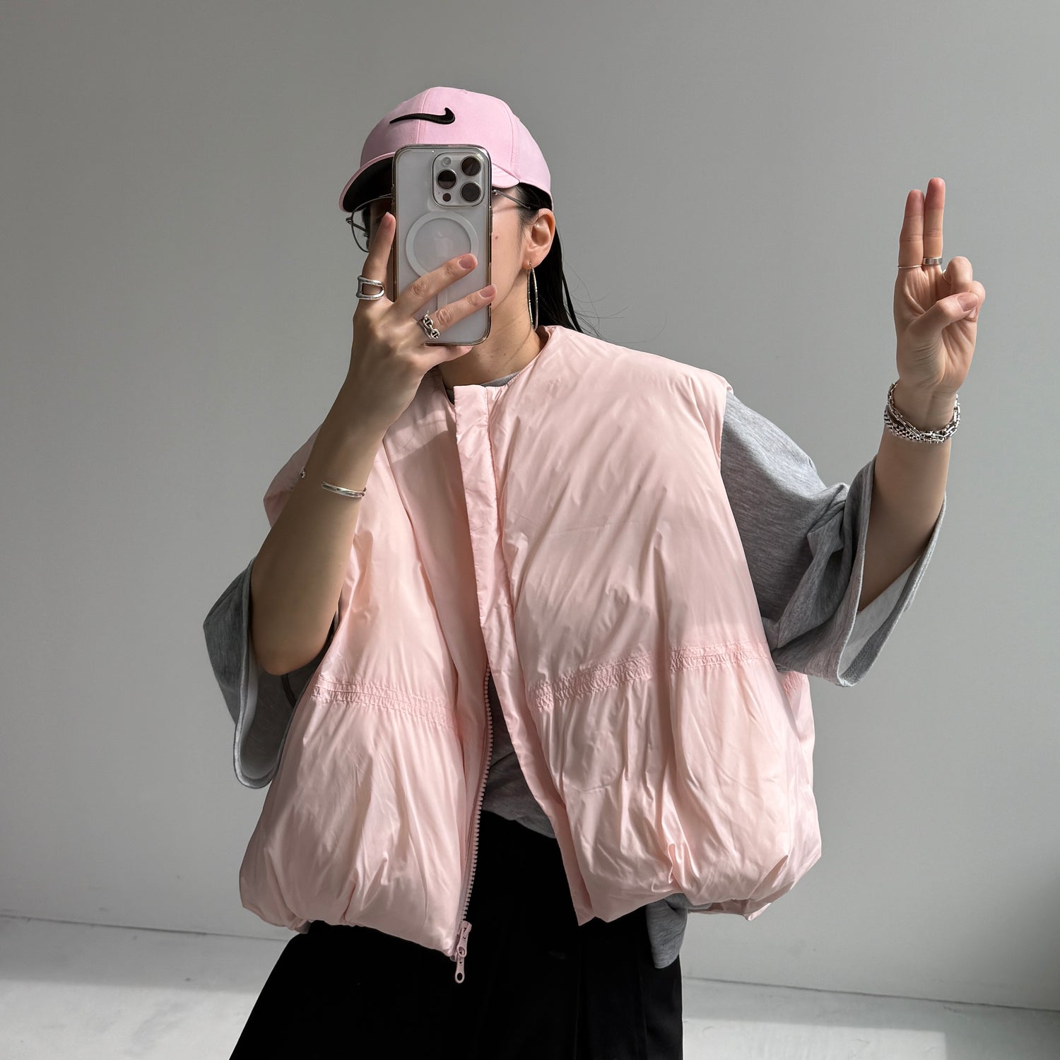 egg down vest / baby pink