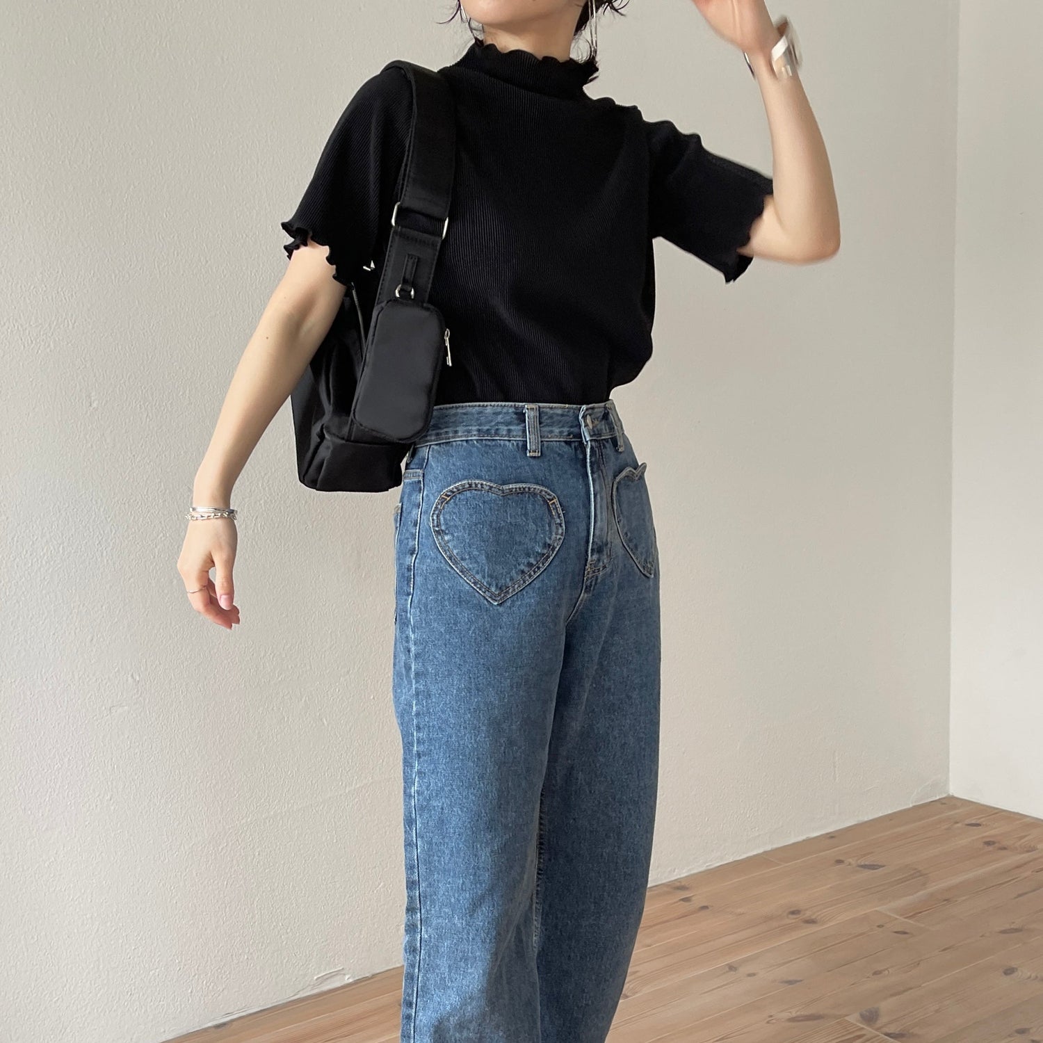 【SAMPLE】super stretch pleats tops / black