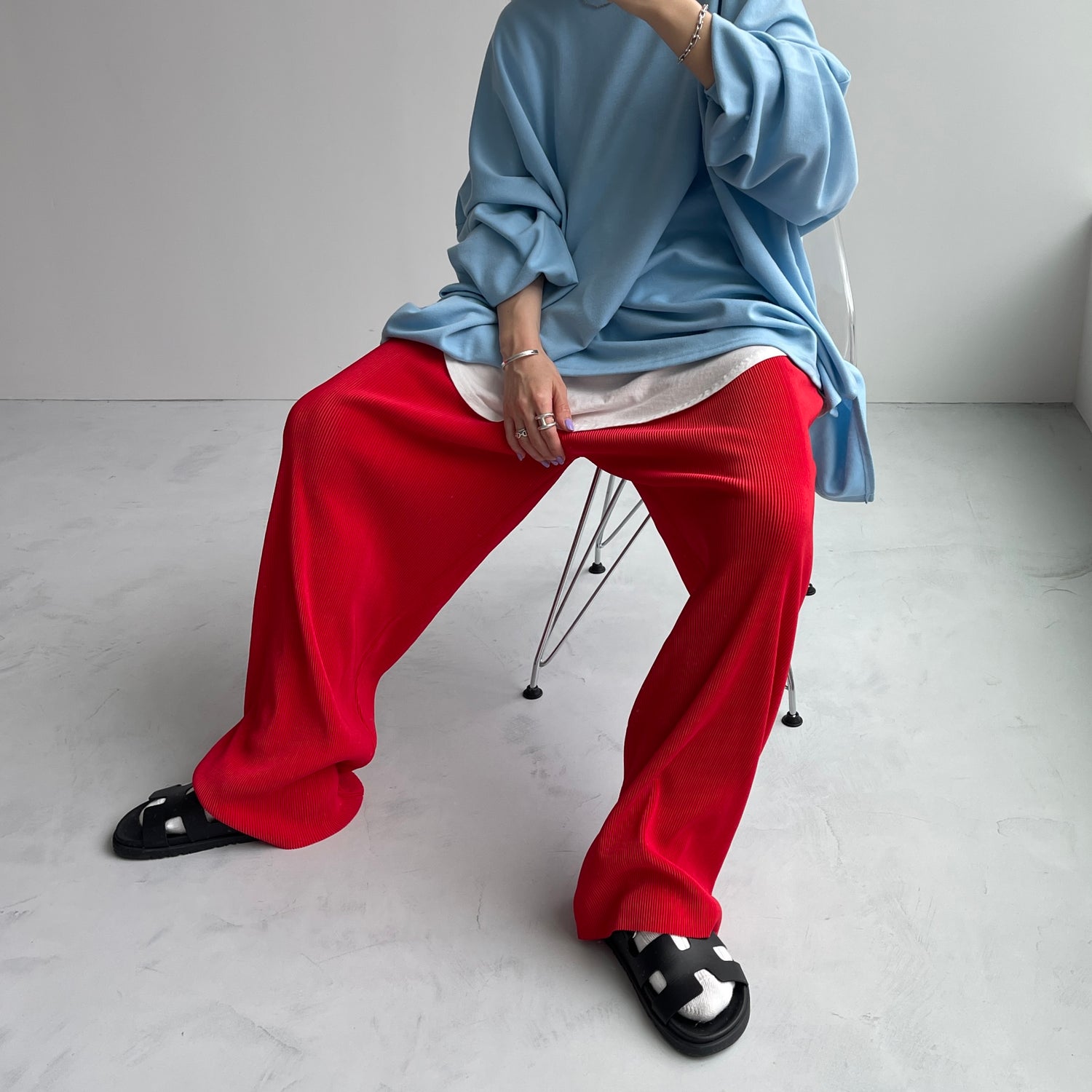 daily daily super stretch pleats wide pants / cherry red