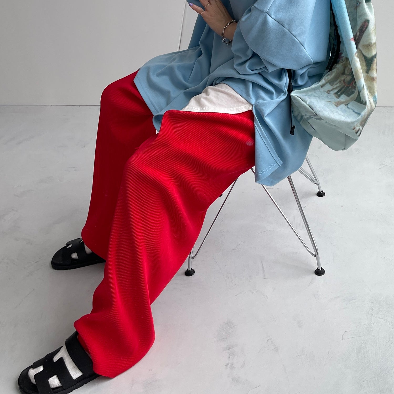 daily daily super stretch pleats wide pants / cherry red