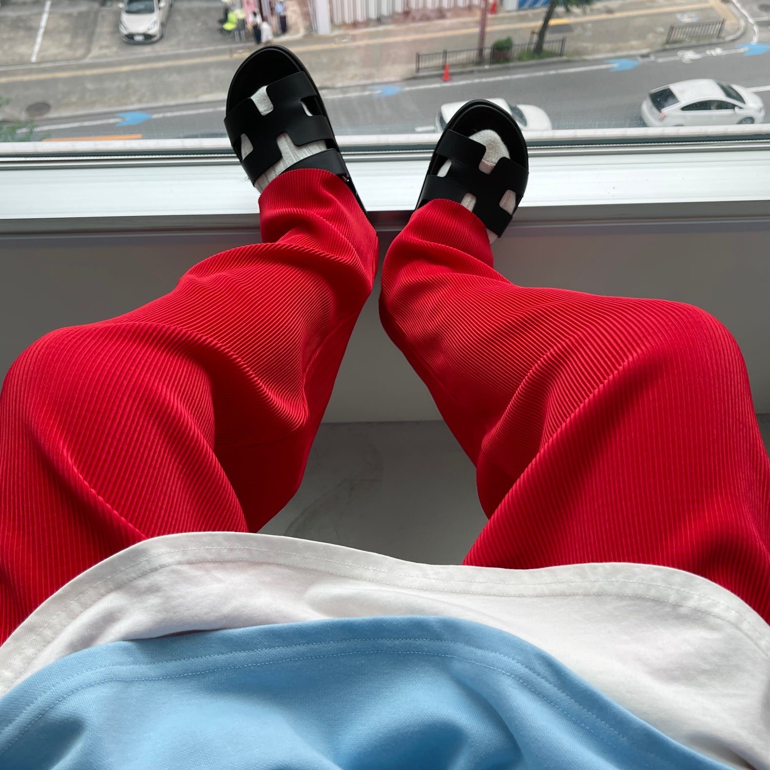 daily daily super stretch pleats wide pants / cherry red