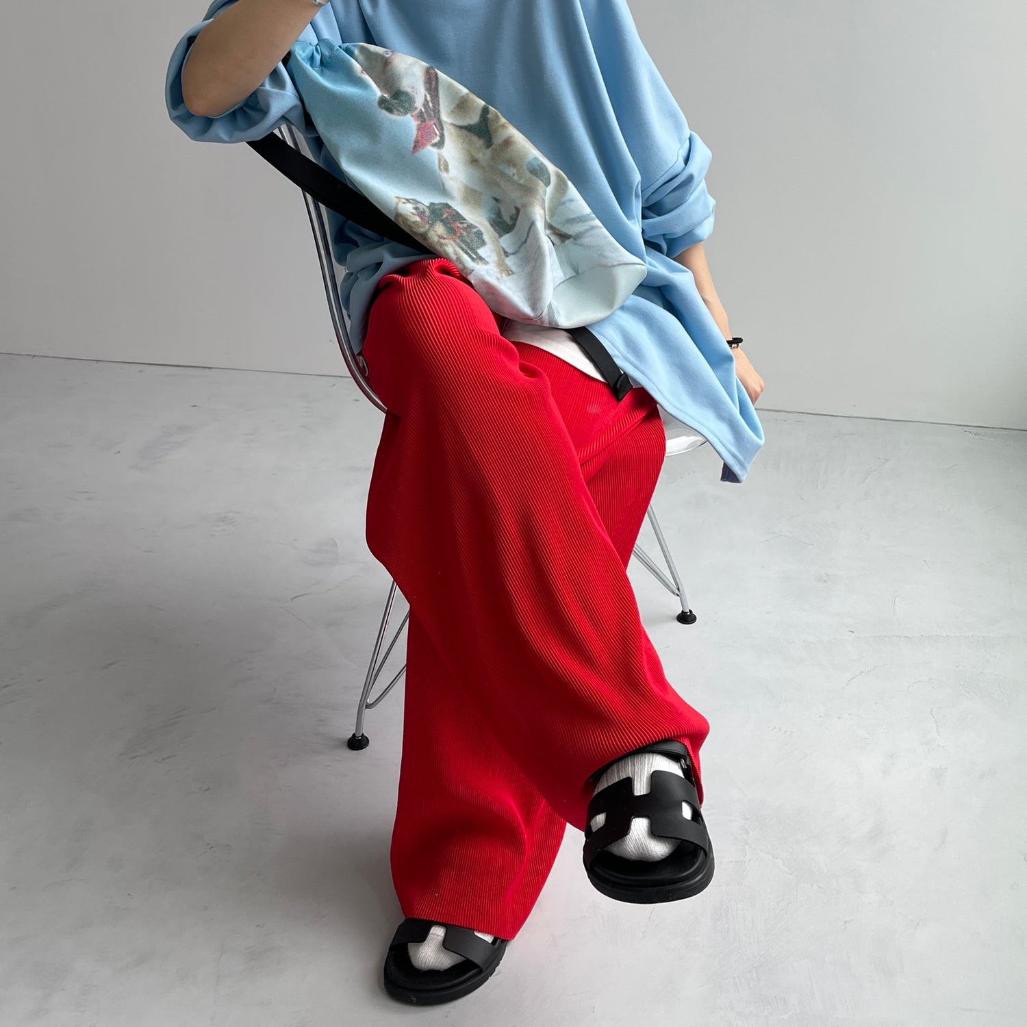daily daily super stretch pleats wide pants / cherry red