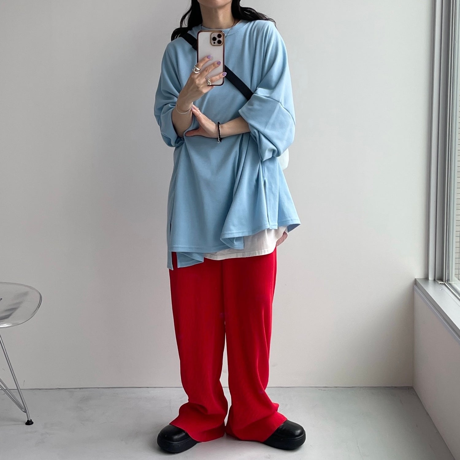 daily daily super stretch pleats wide pants / cherry red