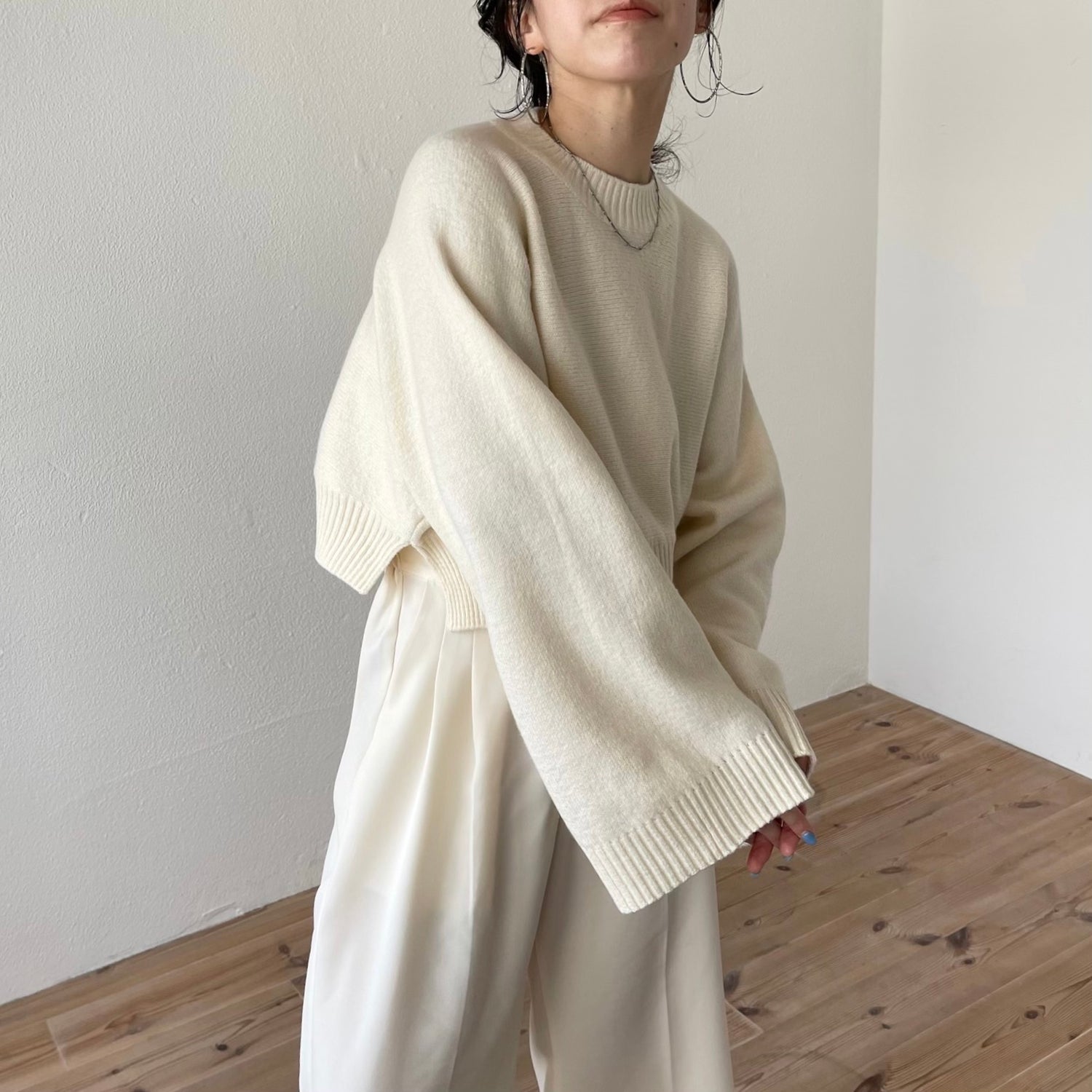 wide sleeve short knit / ivory