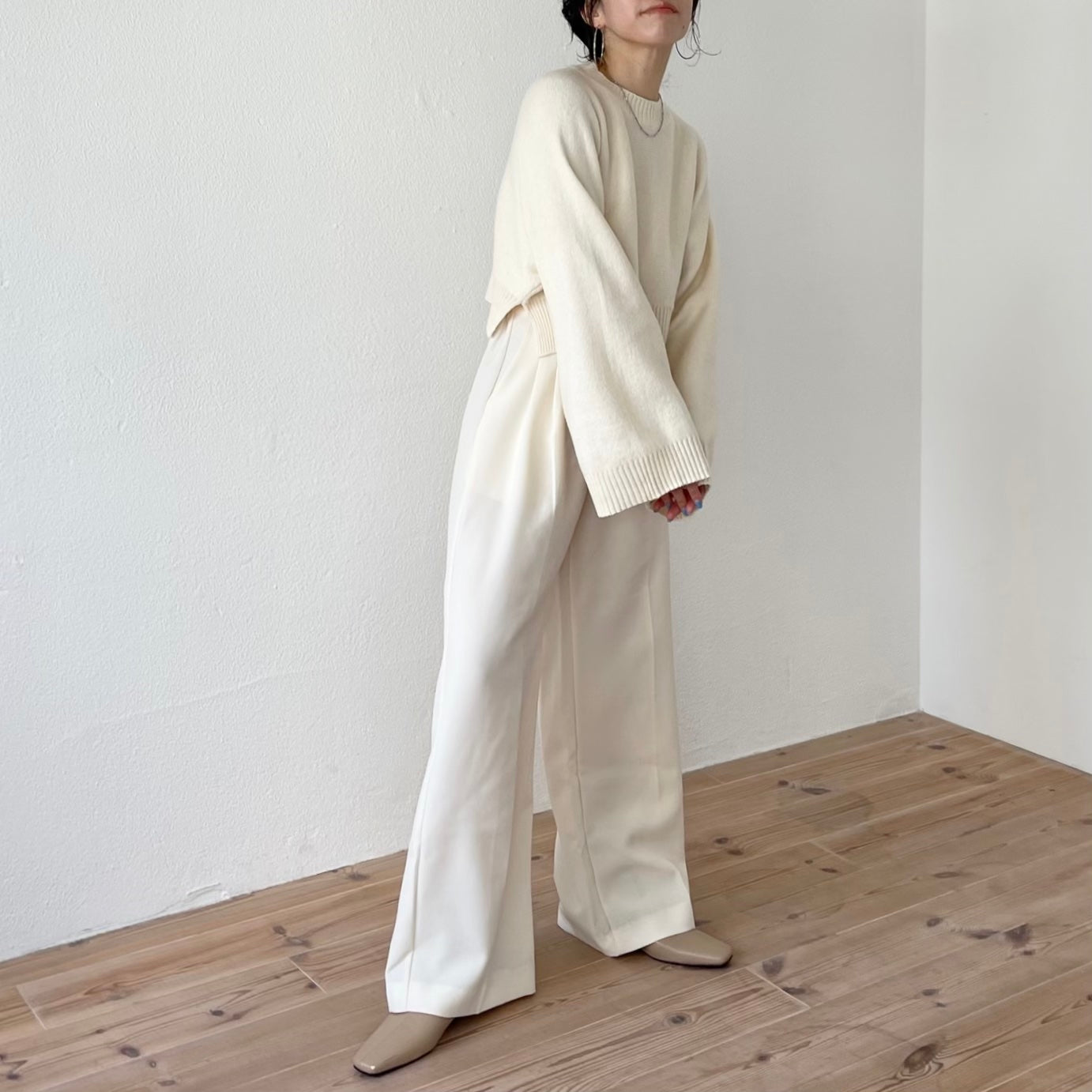 wide sleeve short knit / ivory