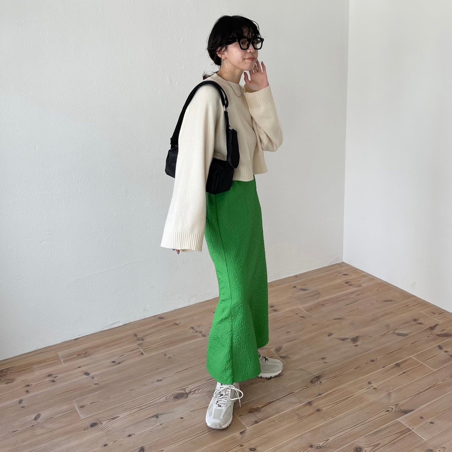 wide sleeve short knit / ivory