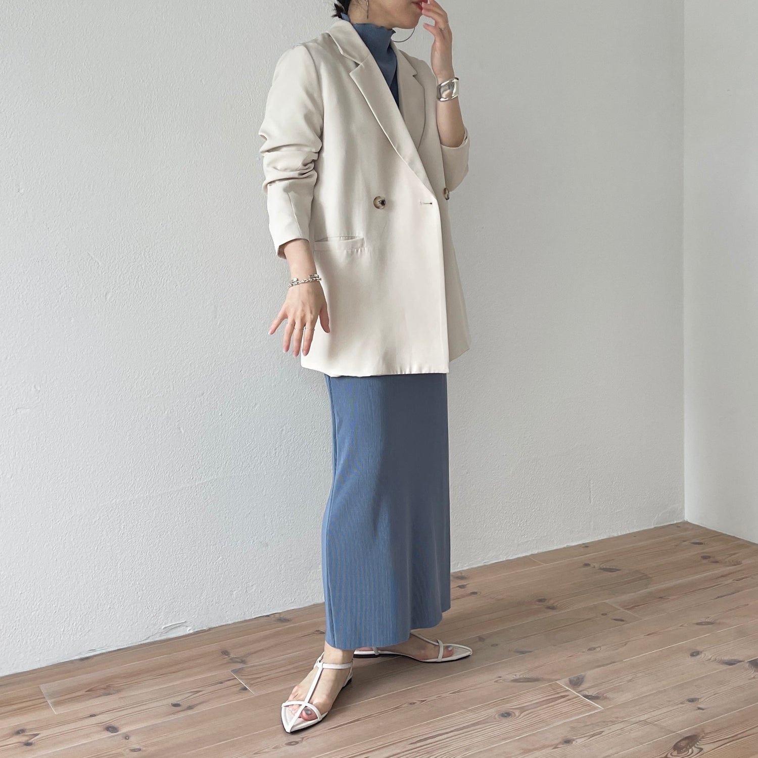 【SAMPLE】super stretch pleats tops / blue