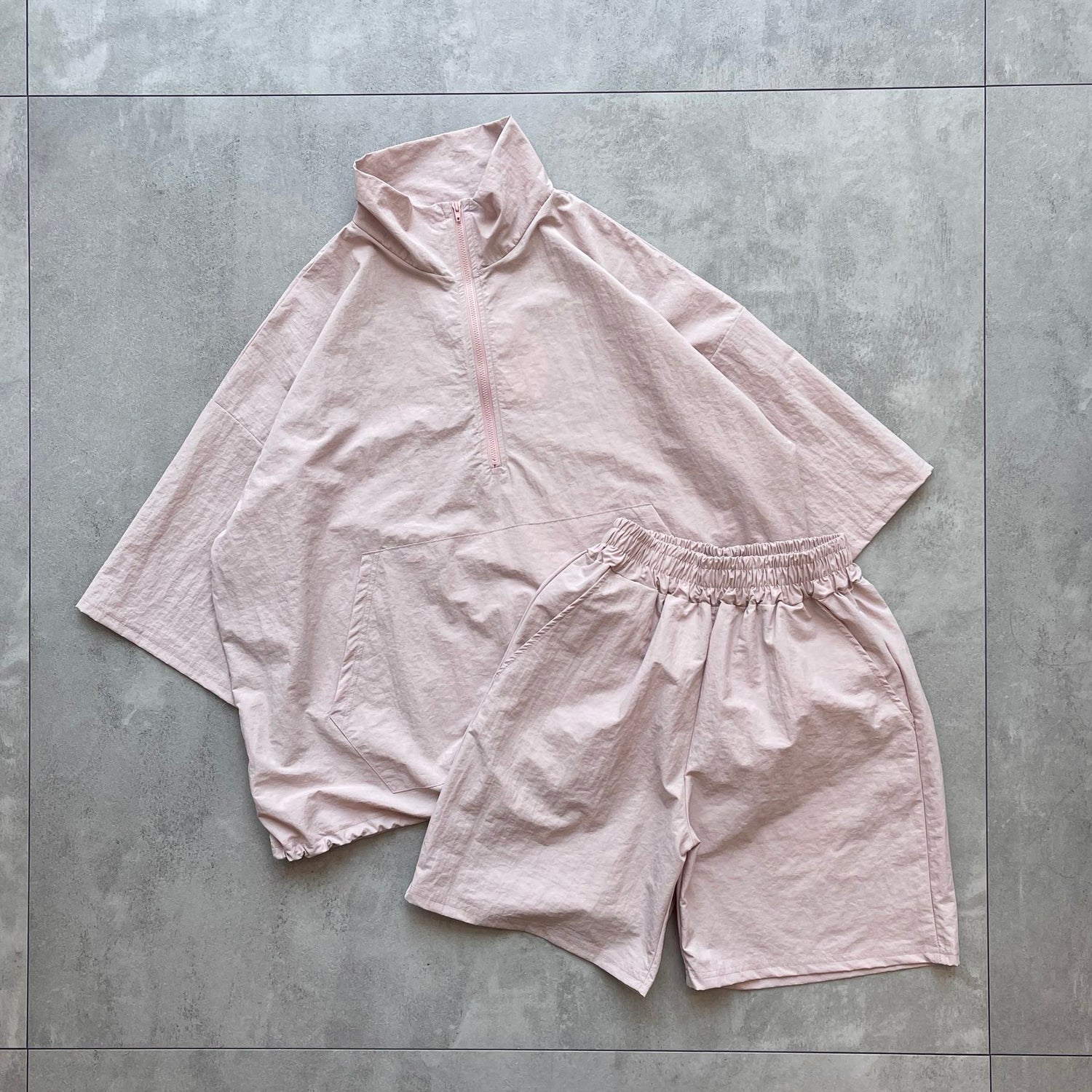 (2点SET) half zip nylon set up / pink