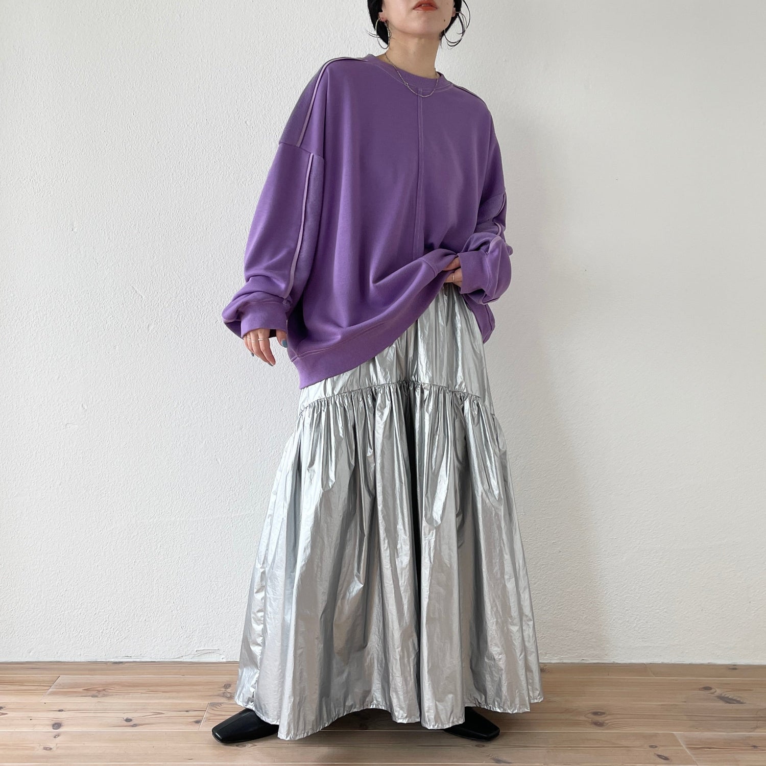 【SAMPLE】volume sleeve piping sweat / purple