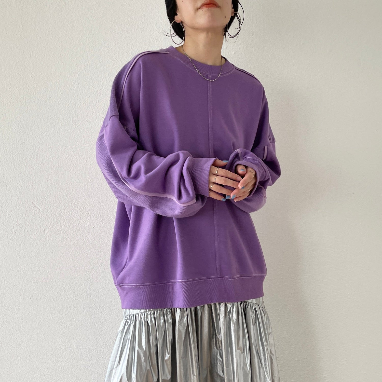 【SAMPLE】volume sleeve piping sweat / purple