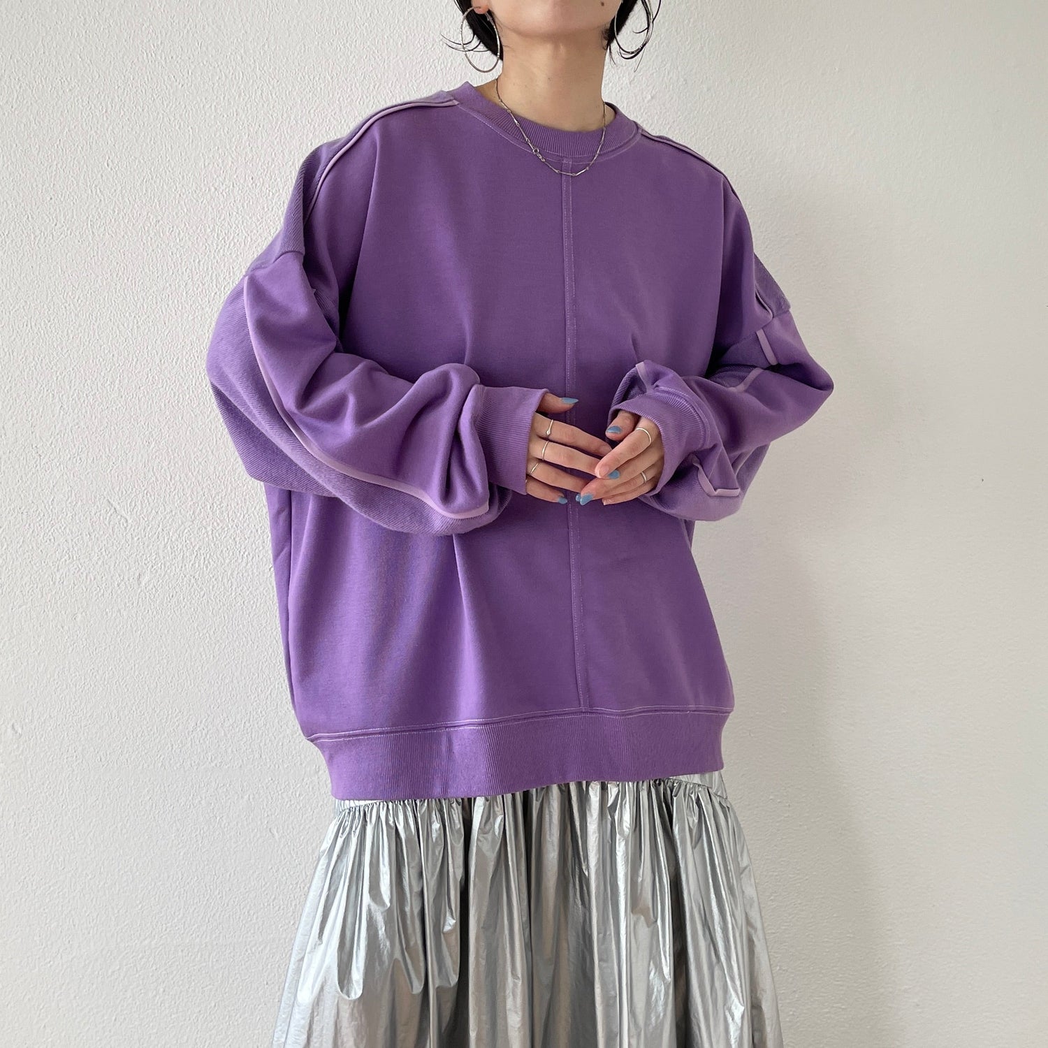 【SAMPLE】volume sleeve piping sweat / purple
