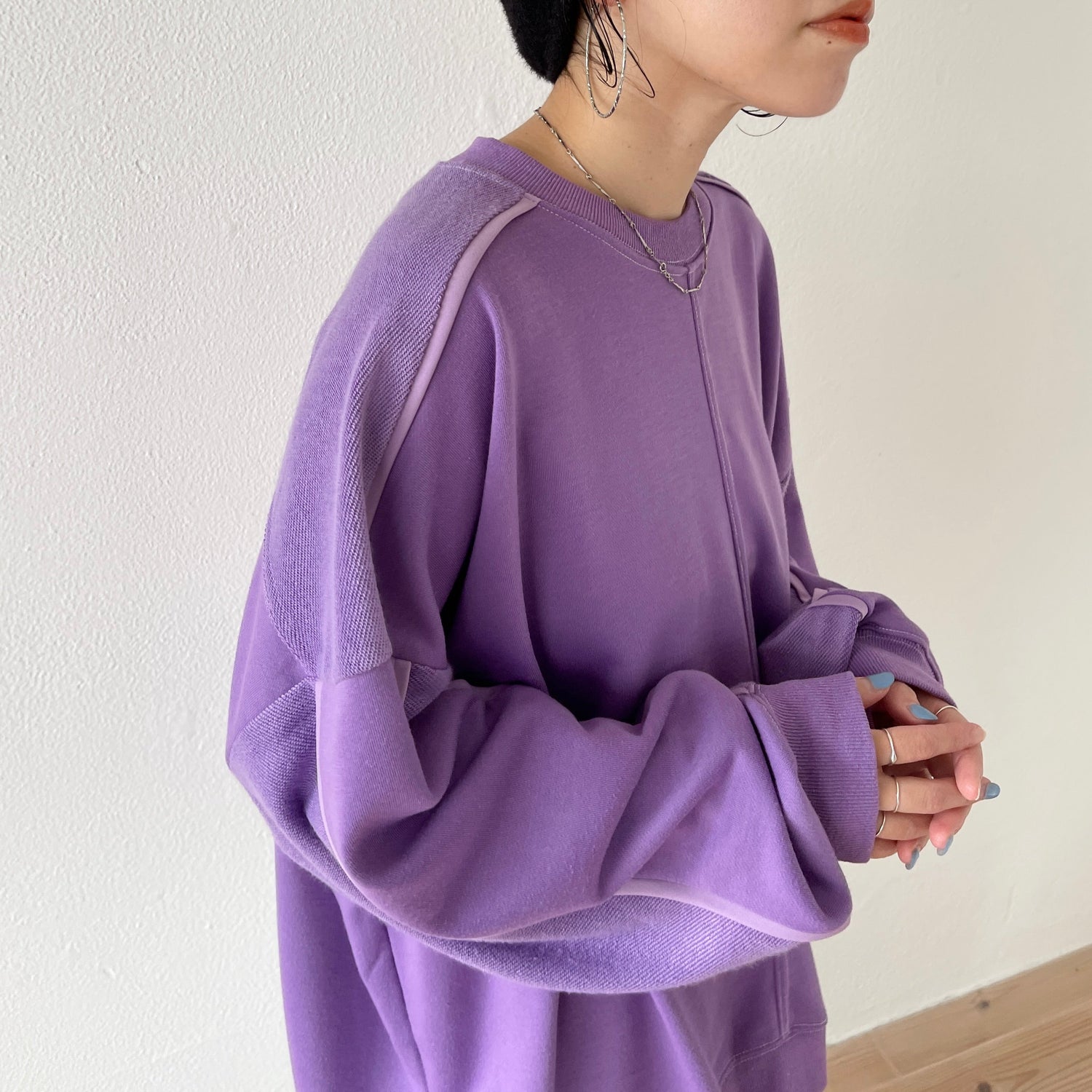 【SAMPLE】volume sleeve piping sweat / purple