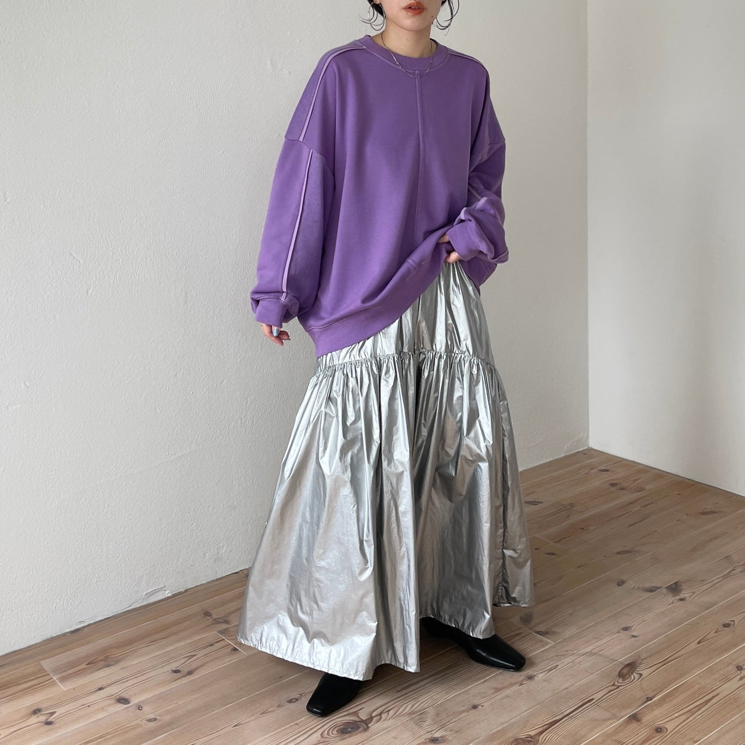 【SAMPLE】volume sleeve piping sweat / purple