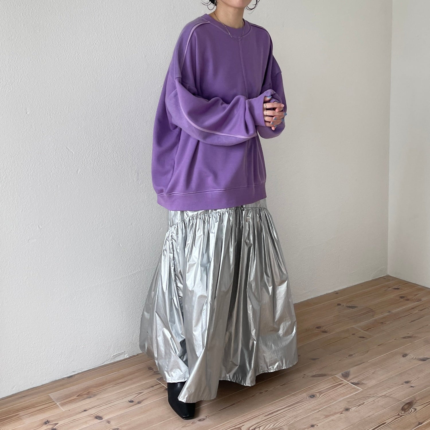 【SAMPLE】volume sleeve piping sweat / purple