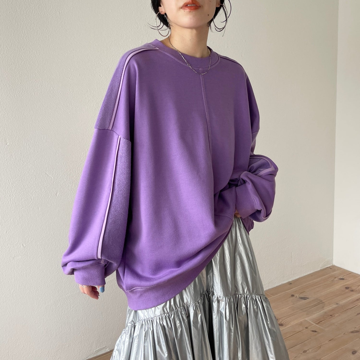 【SAMPLE】volume sleeve piping sweat / purple