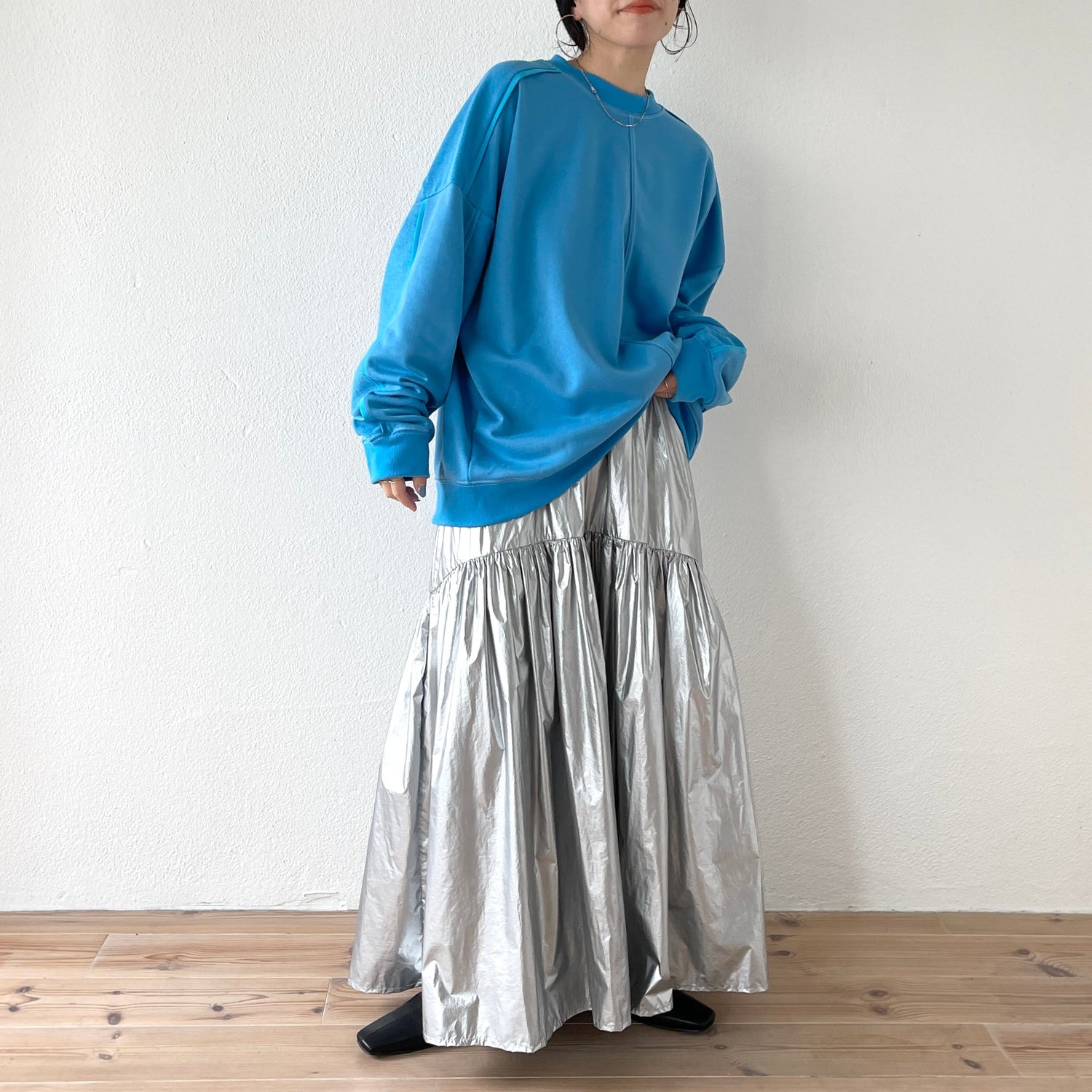 【SAMPLE】volume sleeve piping sweat / blue