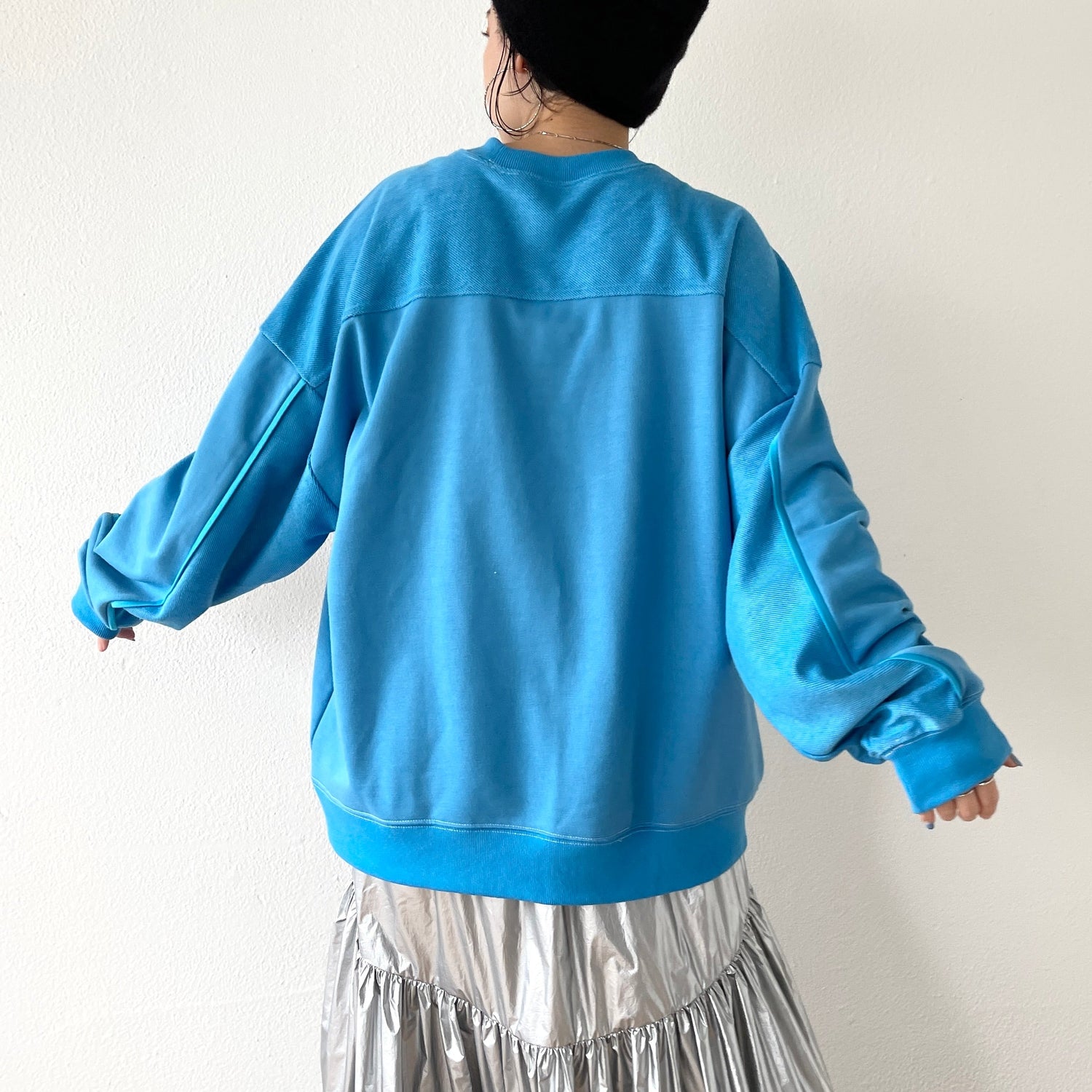 【SAMPLE】volume sleeve piping sweat / blue