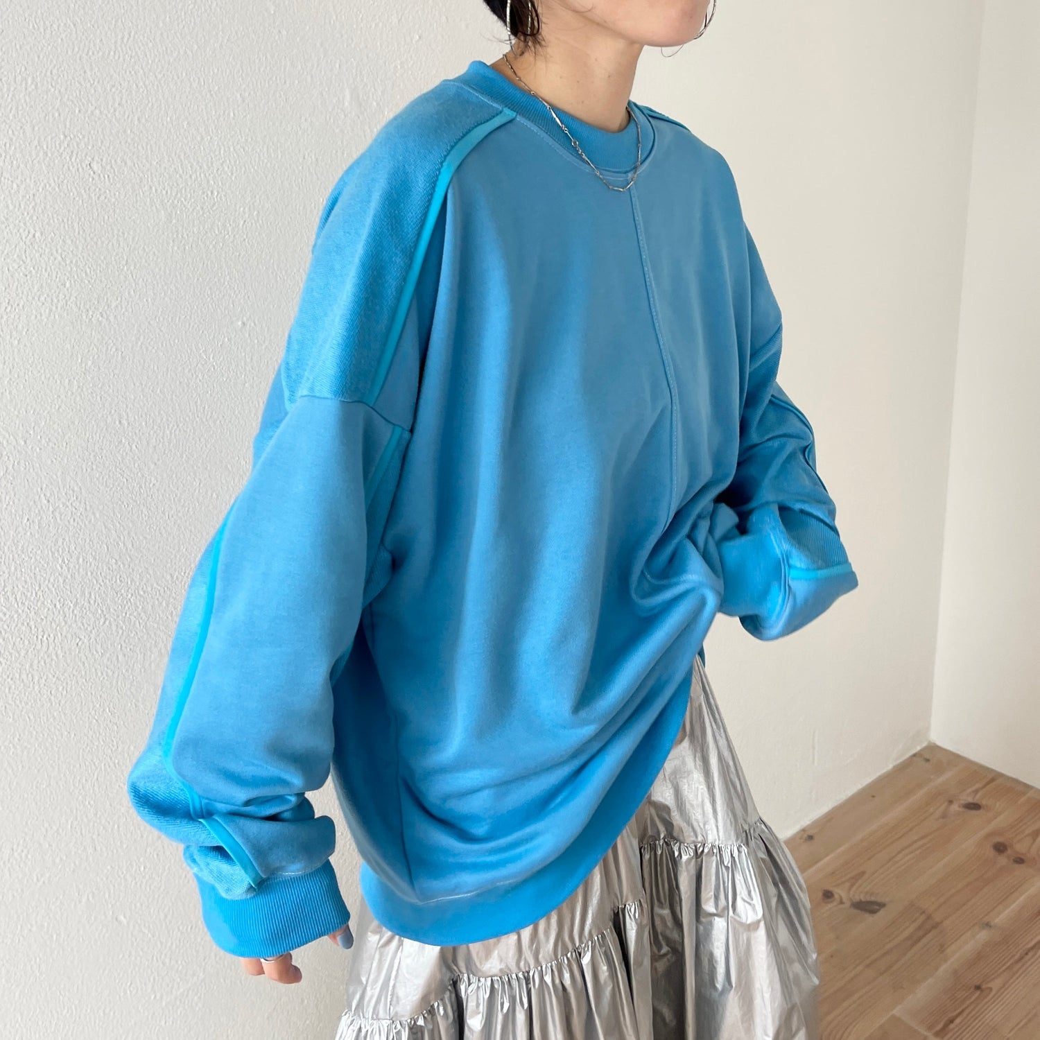 【SAMPLE】volume sleeve piping sweat / blue