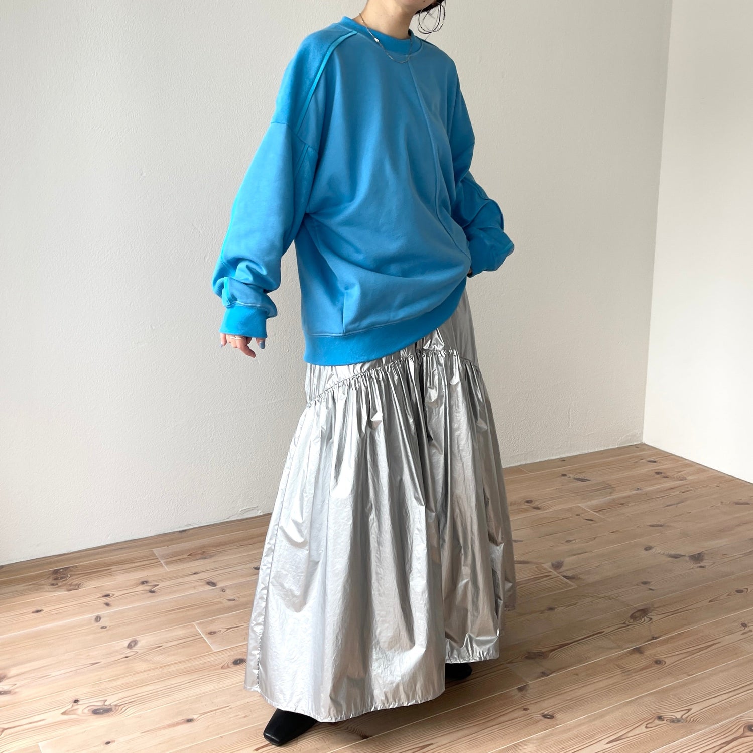 【SAMPLE】volume sleeve piping sweat / blue