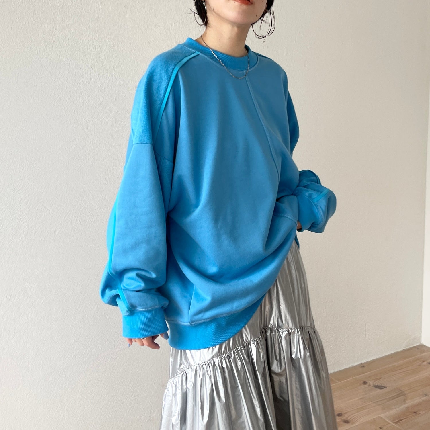 【SAMPLE】volume sleeve piping sweat / blue