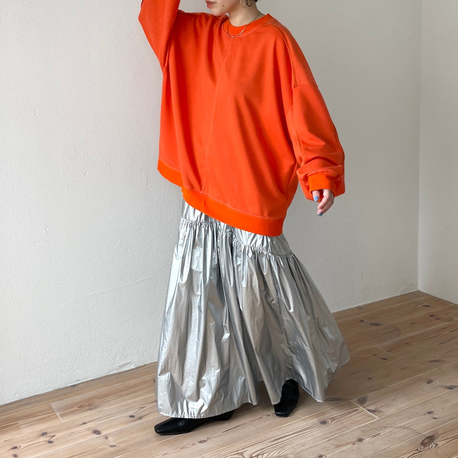 【SAMPLE】volume sleeve piping sweat / orange