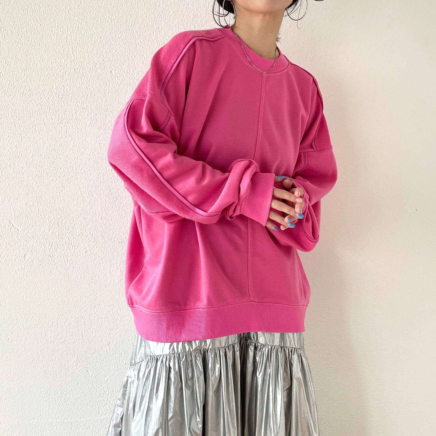 volume sleeve piping sweat / pink