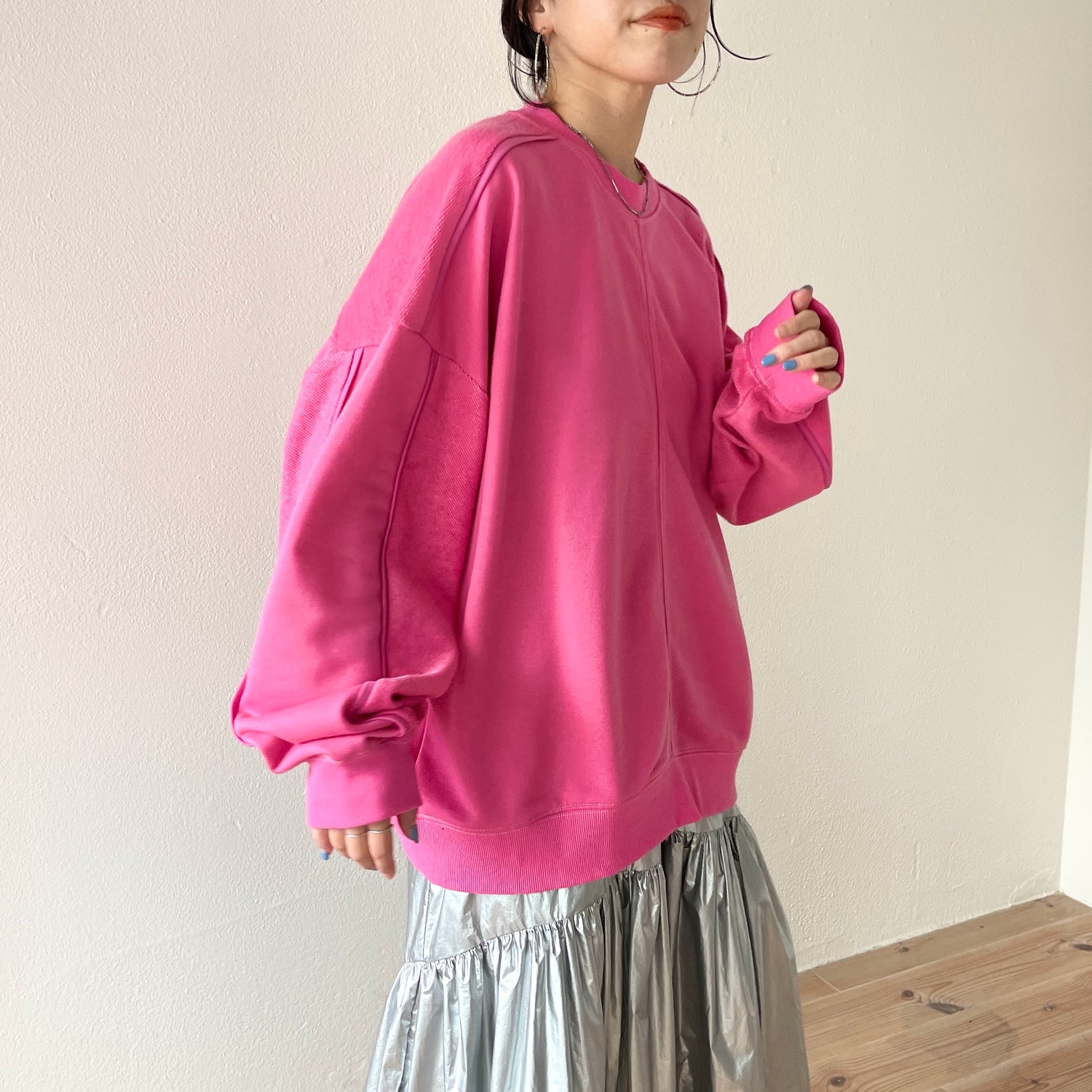 volume sleeve piping sweat / pink