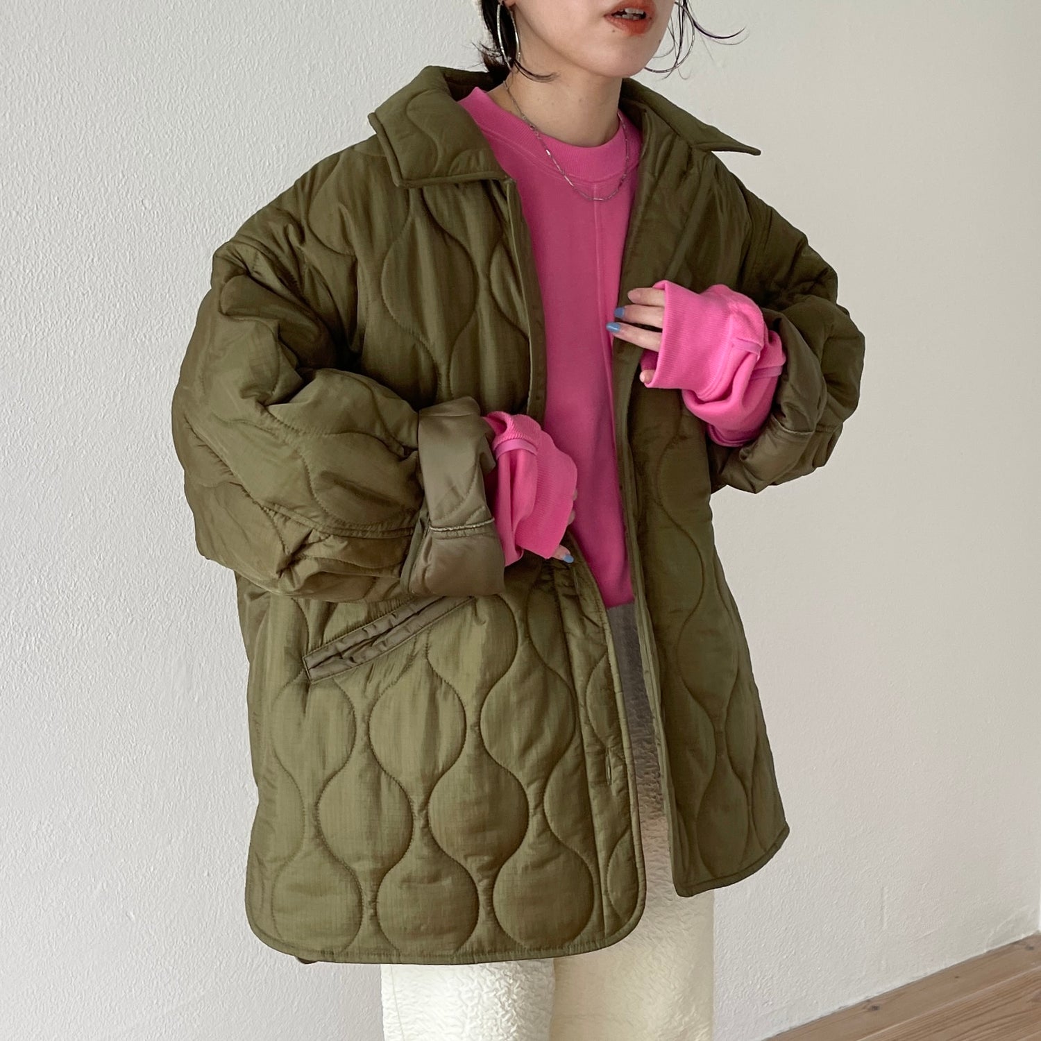 volume sleeve piping sweat / pink