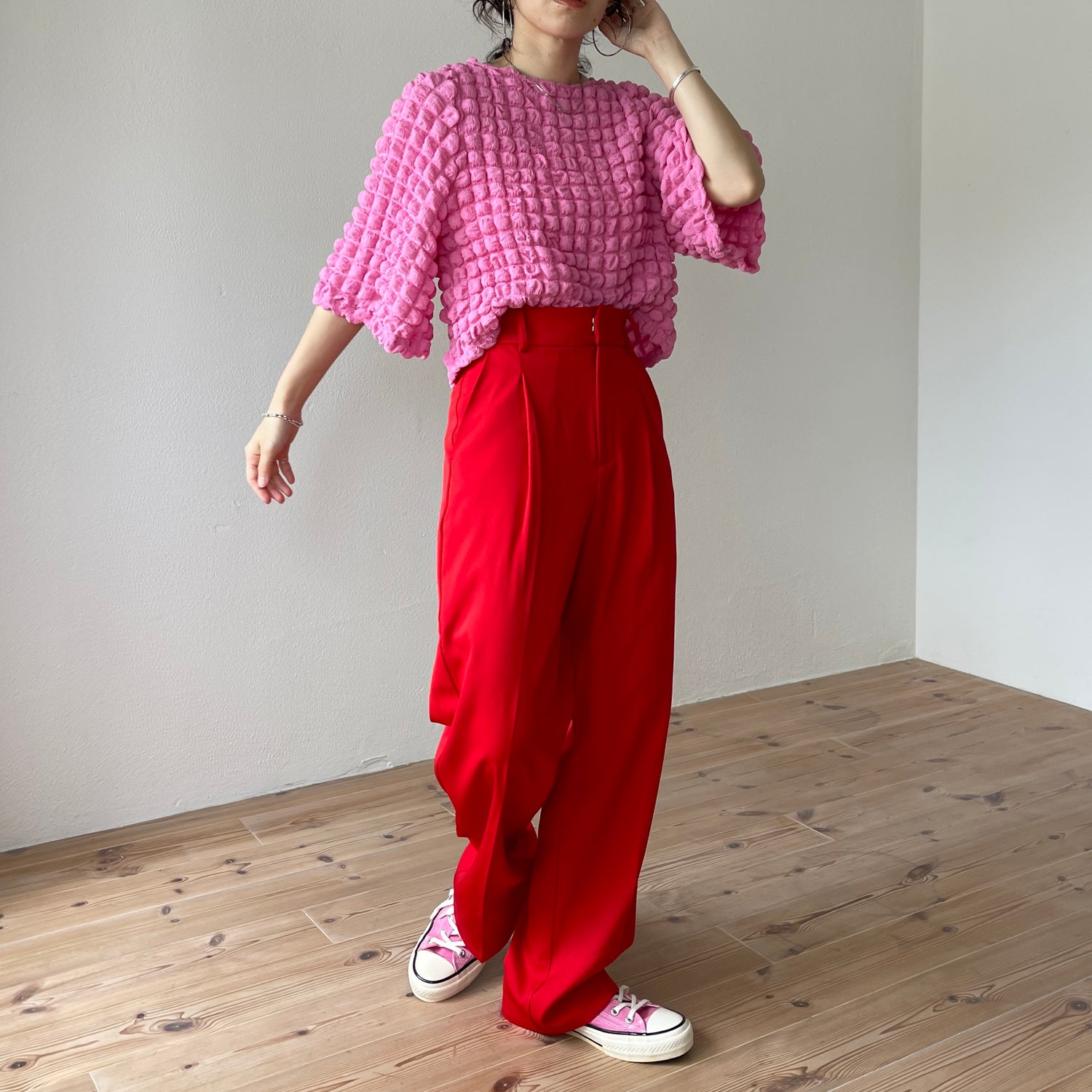 wide shoulder pop corn po / pink