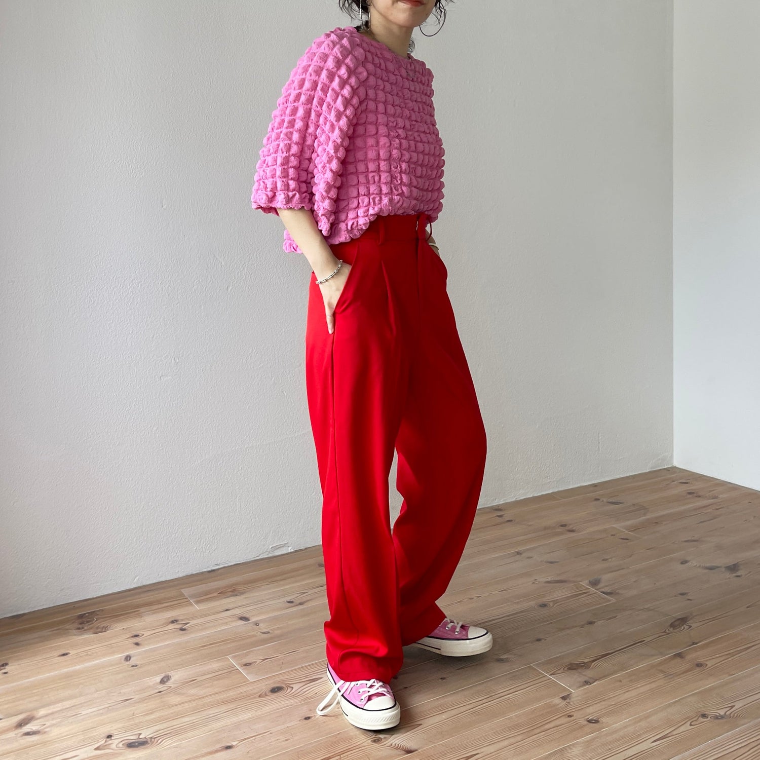 【SAMPLE】wide shoulder pop corn po / pink