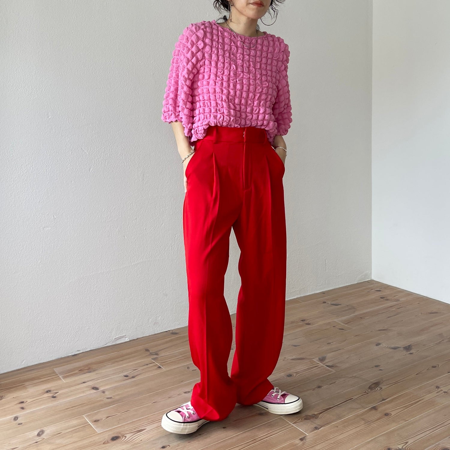 【SAMPLE】wide shoulder pop corn po / pink