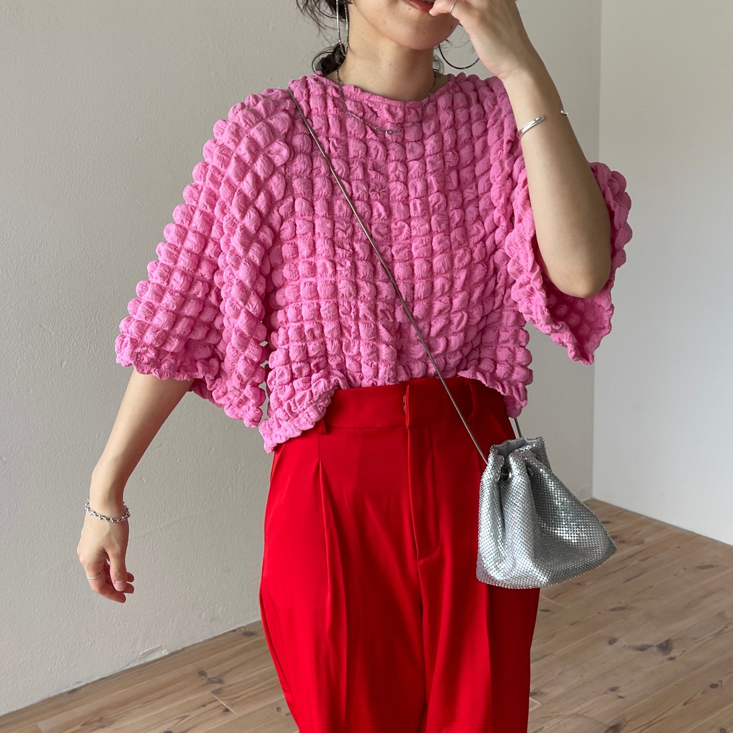 【SAMPLE】wide shoulder pop corn po / pink