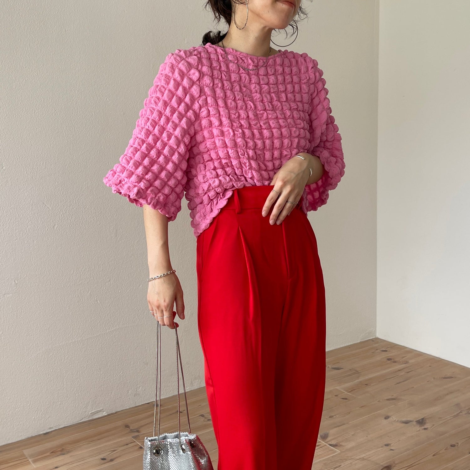 【SAMPLE】wide shoulder pop corn po / pink